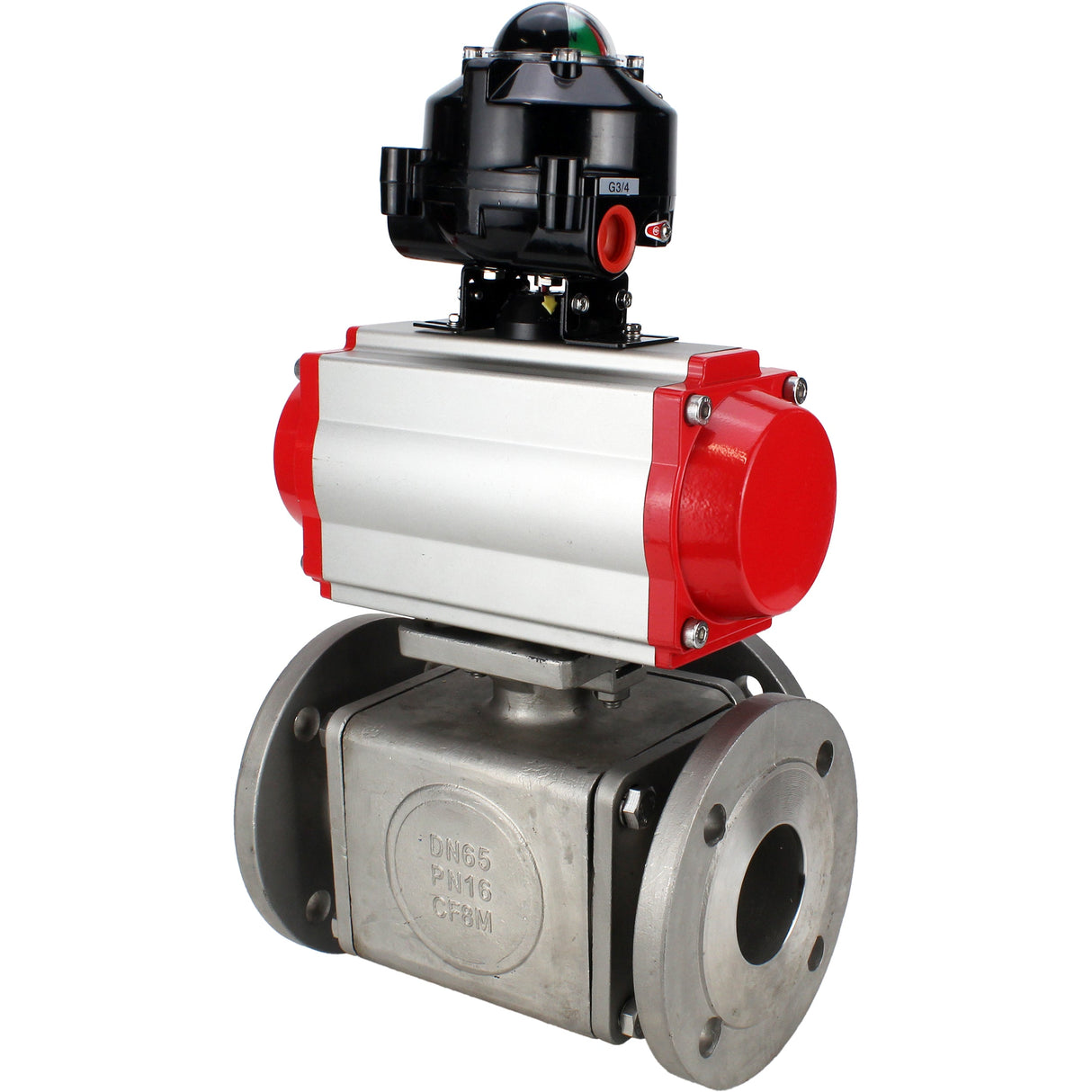 Ball valves Elephant BV3232P(4pc)-FP-3WL-F-ISO-H 16 bar full bore, flanged, body - stainless steel SS316, ISO flange F03/F04-F10/F12, square 9x9-19x19, with pneumatic drive PA-SA, pneumatic valve 4M310-08 NAMUR 24V and LSU APL-510N EX