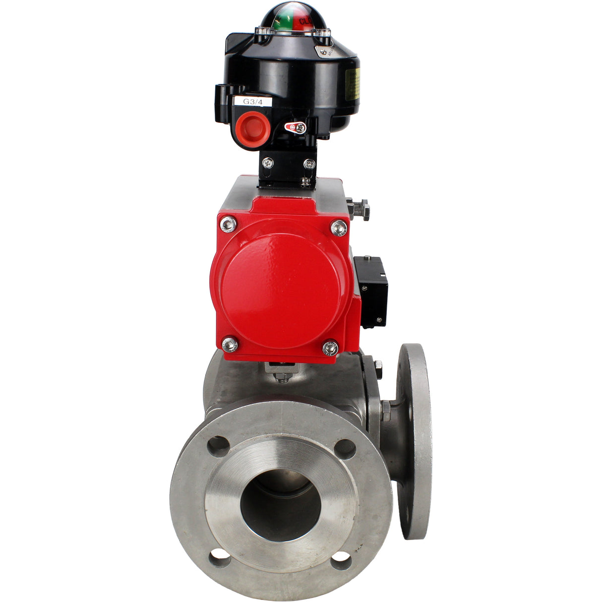 Ball valves Elephant BV3232P(4pc)-FP-3WL-F-ISO-H 16 bar full bore, flanged, body - stainless steel SS316, ISO flange F03/F04-F10/F12, square 9x9-19x19, with pneumatic drive PA-SA, pneumatic valve 4M310-08 NAMUR 24V and LSU APL-510N EX