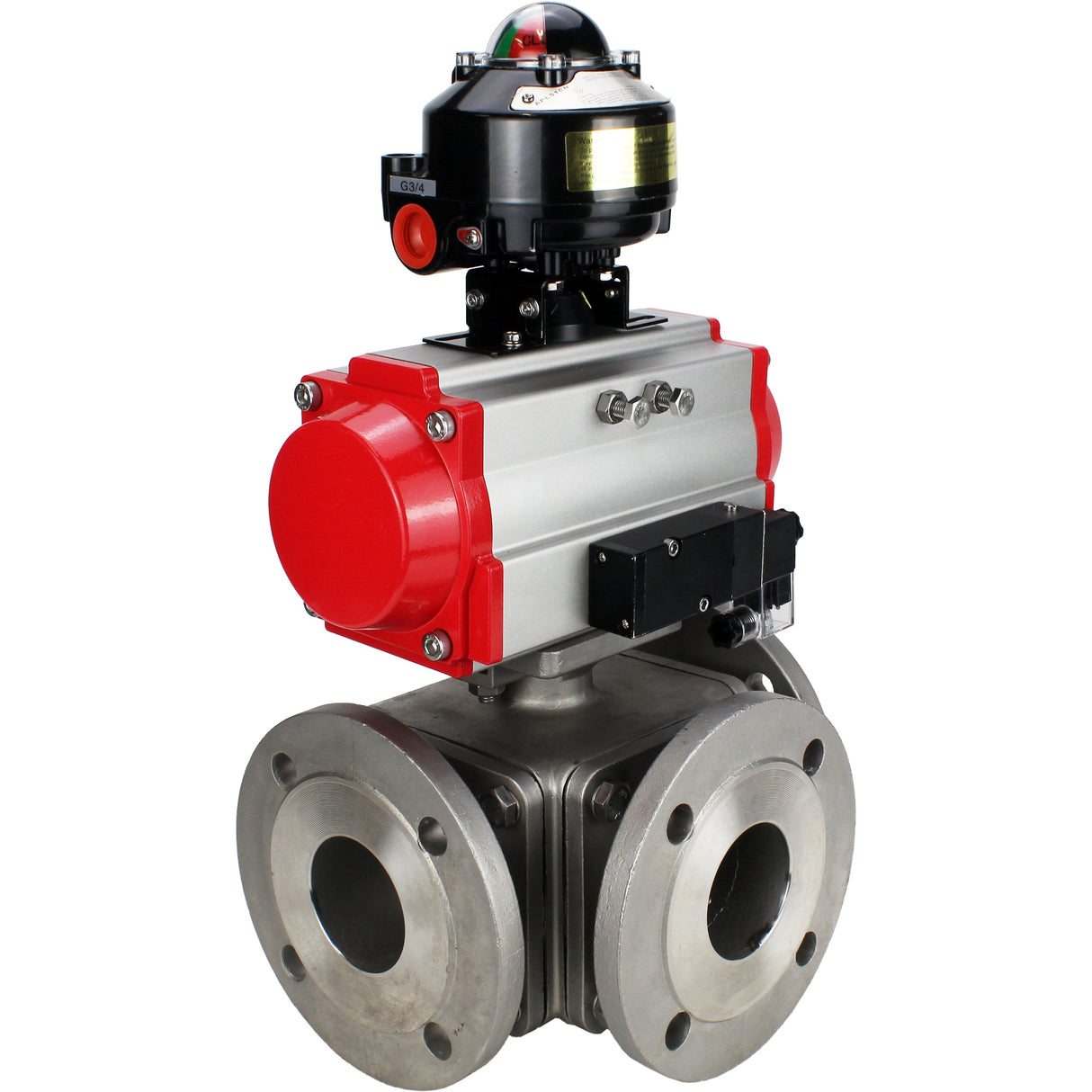 Ball valves Elephant BV3232P(4pc)-FP-3WL-F-ISO-H 16 bar full bore, flanged, body - stainless steel SS316, ISO flange F03/F04-F10/F12, square 9x9-19x19, with pneumatic drive PA-DA, pneumatic distributor 4M310-08 NAMUR 24V and LSU APL-510N EX