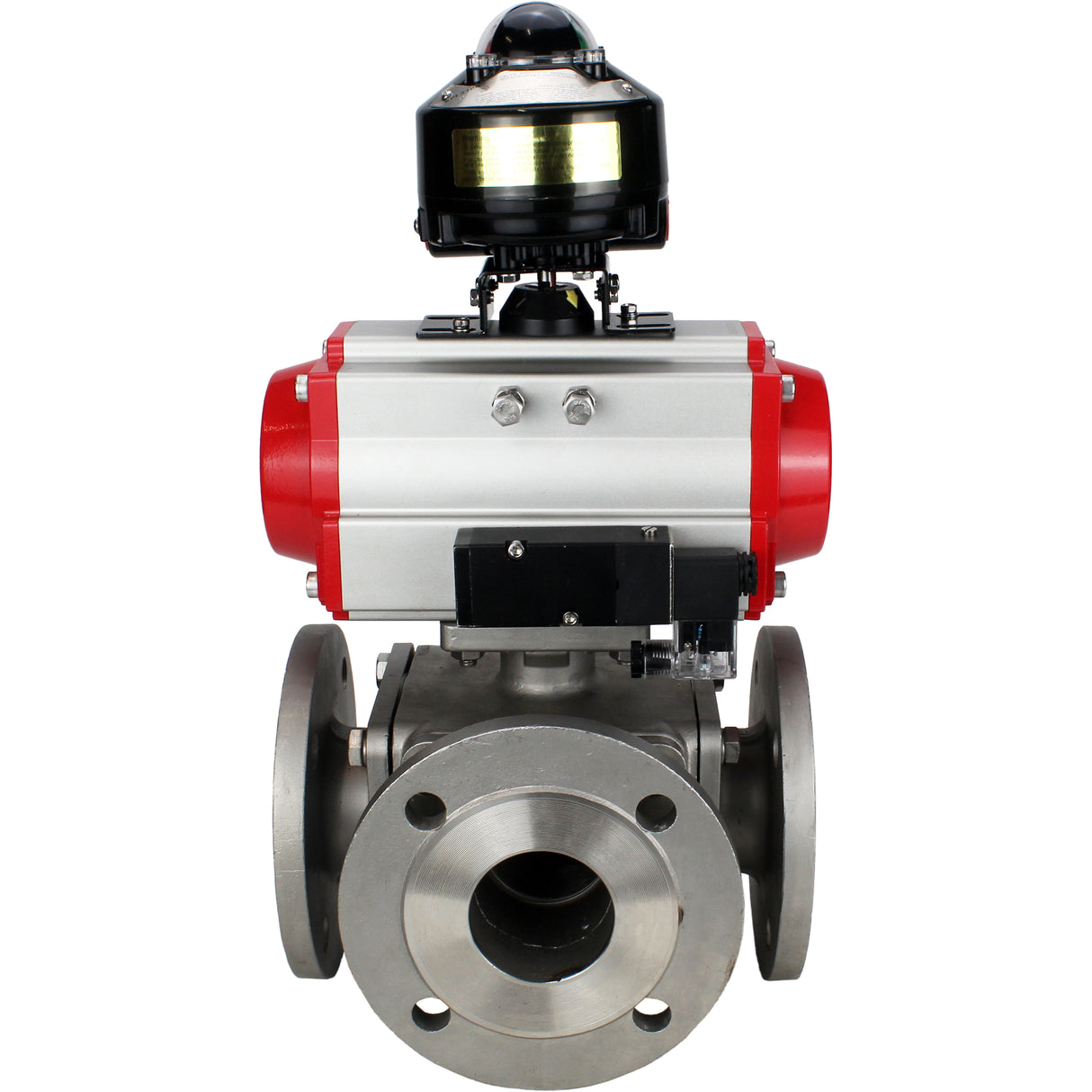 Ball valves Elephant BV3232P(4pc)-FP-3WL-F-ISO-H 16 bar full bore, flanged, body - stainless steel SS316, ISO flange F03/F04-F10/F12, square 9x9-19x19, with pneumatic drive PA-SA, pneumatic valve 4M310-08 NAMUR 24V and LSU APL-510N EX