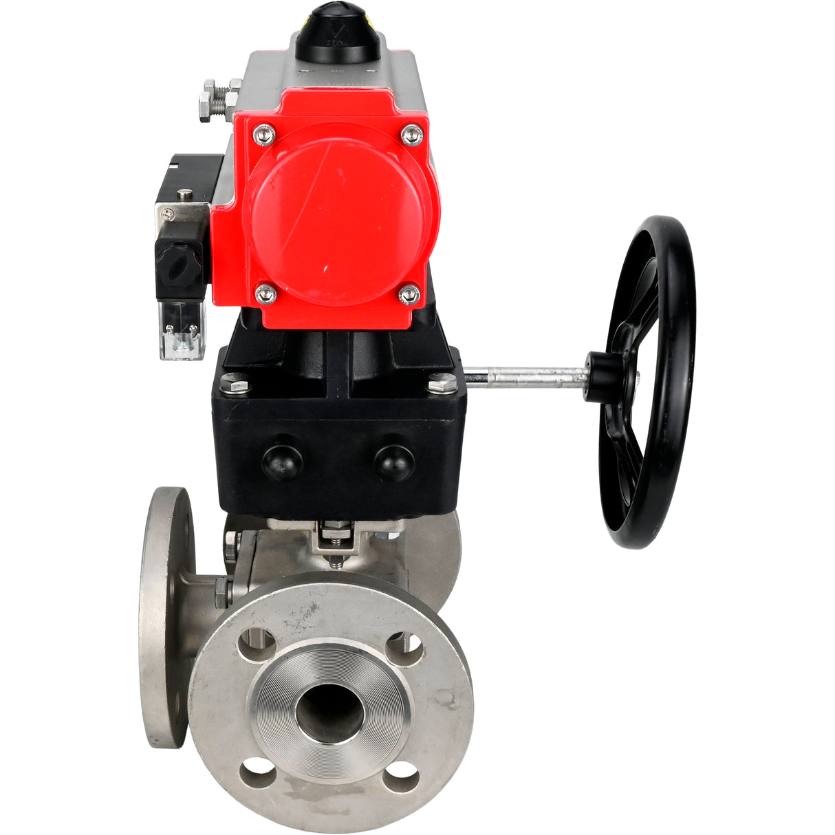 Ball valves Elephant BV3232P(4pc)-FP-3WL-F-ISO-H 16 bar full bore, flanged, body - stainless steel SS316, ISO flange F03/F04-F10/F12, square 9x9-19x19, with pneumatic drive PA-DA, pneumatic distributor 4M310-08 NAMUR 220V and Doubler MON3-700-T38-I
