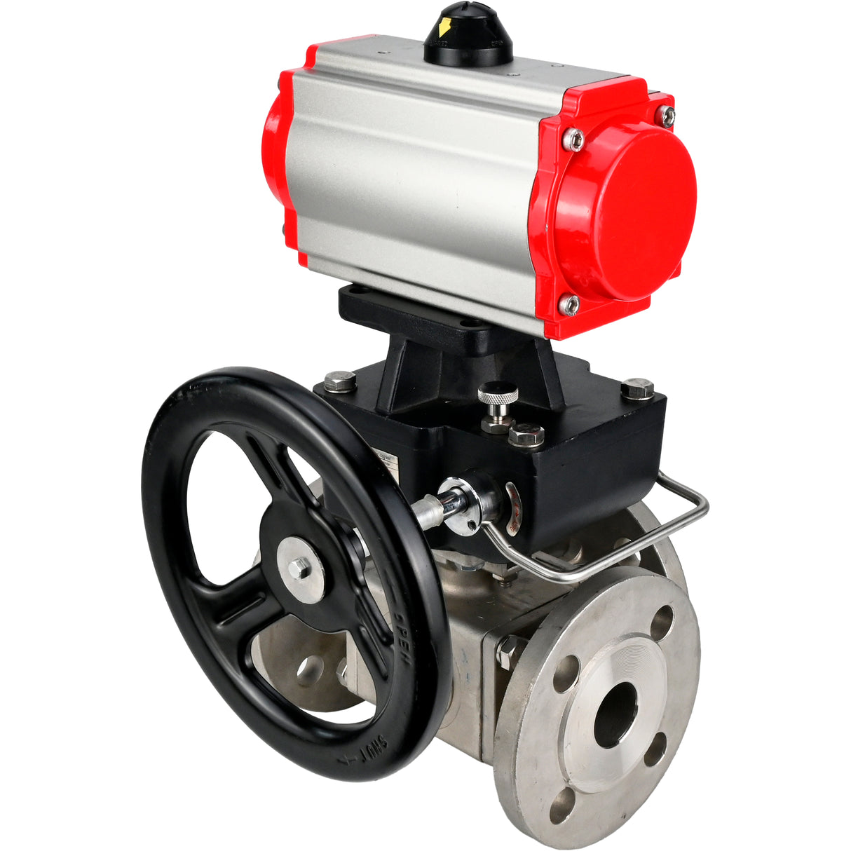 Ball valves Elephant BV3232P(4pc)-FP-3WL-F-ISO-H 16 bar full bore, flanged, body - stainless steel SS316, ISO flange F03/F04-F10/F12, square 9x9-19x19, with pneumatic drive PA-DA, pneumatic distributor 4M310-08 NAMUR 220V and Doubler MON3-700-T38-I