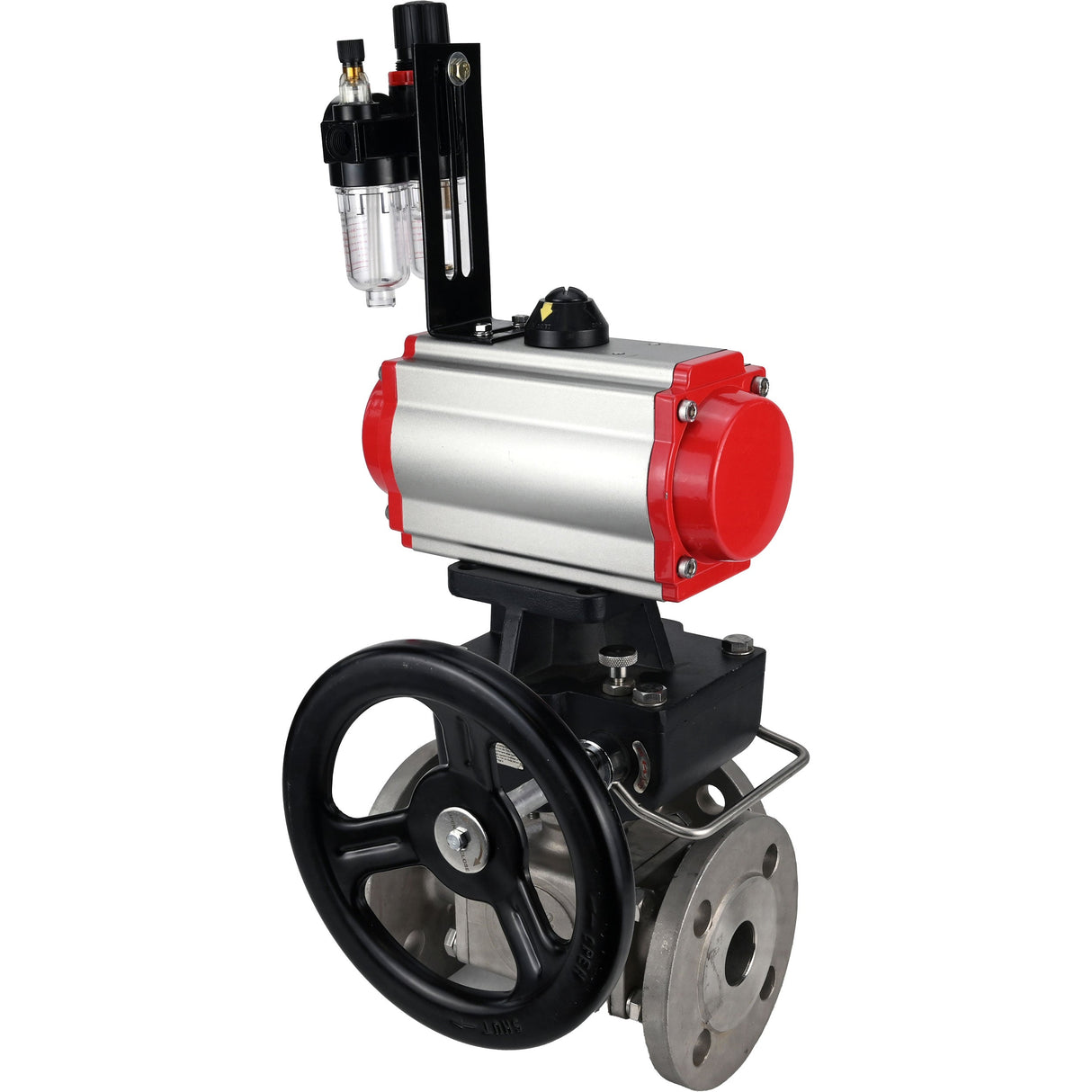 Ball valves Elephant BV3232P(4pc)-FP-3WL-F-ISO-H 16 bar full bore, flanged, body - stainless steel SS316, ISO flange F03/F04-F10/F12, square 9x9-19x19, with pneumatic drive PA-DA, mon/distribution 4M310-08 NAMUR 24V, Doubler MON3-700-T38-ISO and ATU AFC2