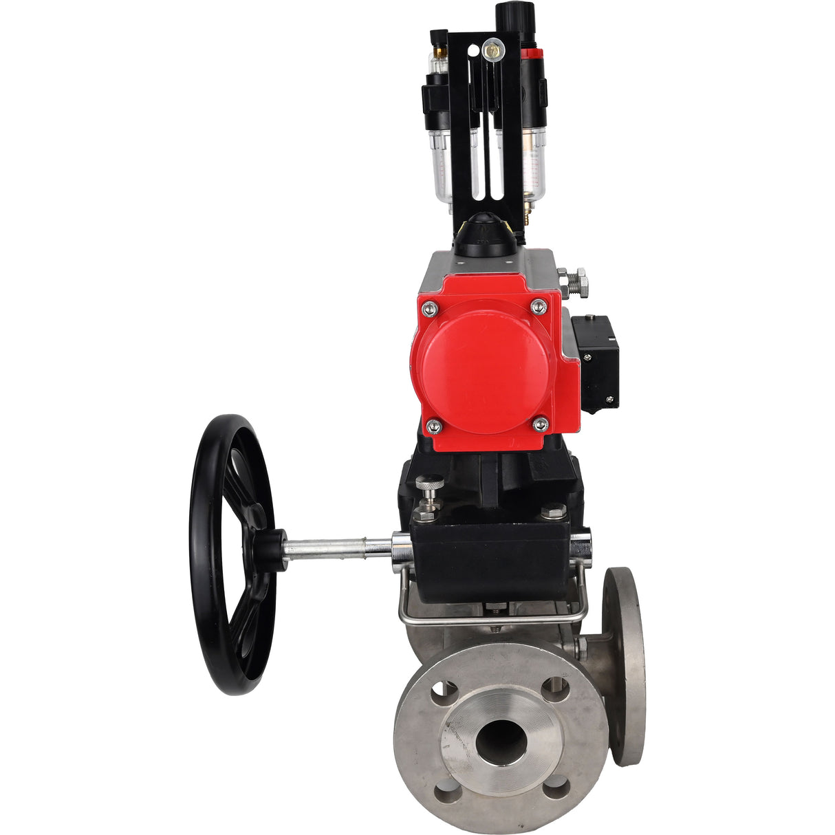 Ball valves Elephant BV3232P(4pc)-FP-3WL-F-ISO-H 16 bar full bore, flanged, body - stainless steel SS316, ISO flange F03/F04-F10/F12, square 9x9-19x19, with pneumatic drive PA-DA, mon/distribution 4M310-08 NAMUR 24V, Doubler MON3-700-T38-ISO and ATU AFC2