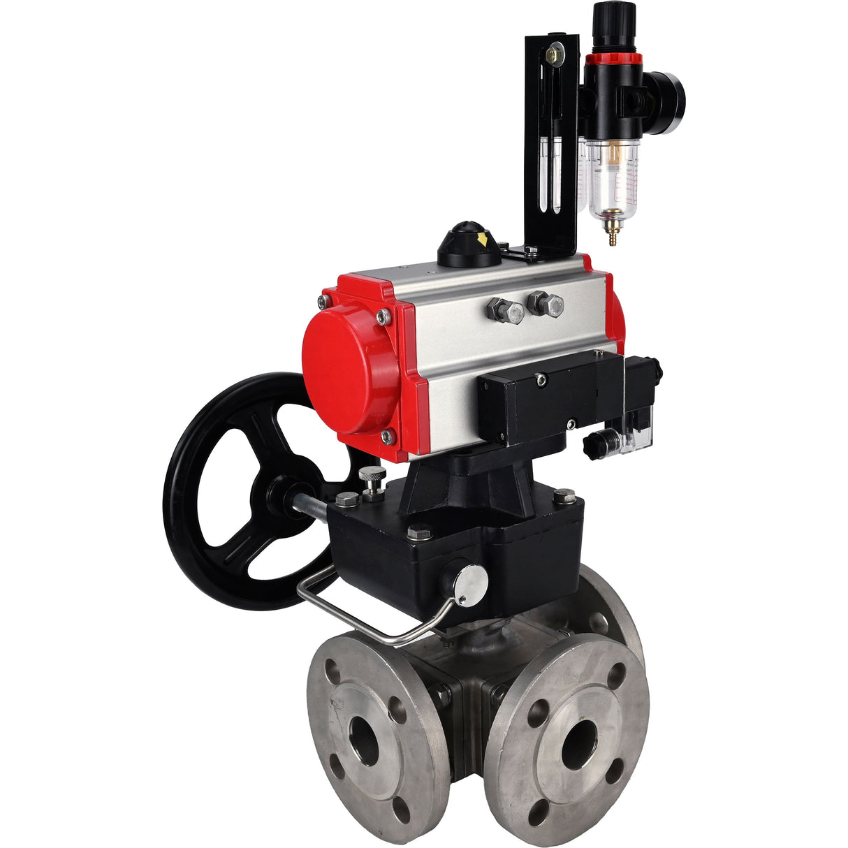 Ball valves Elephant BV3232P(4pc)-FP-3WL-F-ISO-H 16 bar full bore, flanged, body - stainless steel SS316, ISO flange F03/F04-F10/F12, square 9x9-19x19, with pneumatic drive PA-DA, mon/distribution 4M310-08 NAMUR 24V, Doubler MON3-700-T38-ISO and ATU AFC2