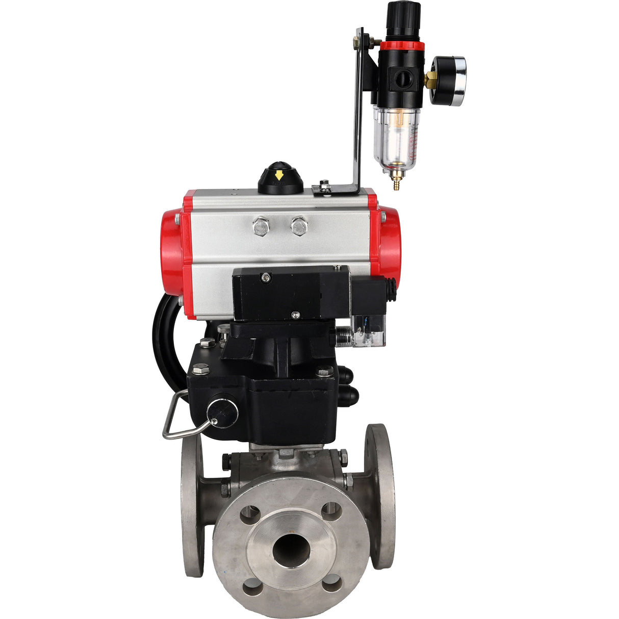 Ball valves Elephant BV3232P(4pc)-FP-3WL-F-ISO-H 16 bar full bore, flanged, body - stainless steel SS316, ISO flange F03/F04-F10/F12, square 9x9-19x19, with pneumatic drive PA-DA, mon/distribution 4M310-08 NAMUR 220V, Doubler MON3-700-T38-ISO and ATU AFC