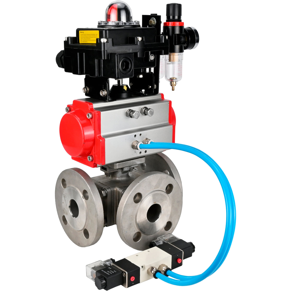 Ball valves Elephant BV3232P(4pc)-FP-3WL-F-ISO-H 16 bar full bore, flanged, body - stainless steel SS316, ISO flange F03/F04-F10/F12, square 9x9-19x19, with pneumatic drive PA-SA, pneumatic valve 4V320-8 220V, LSU APL-410N EX and ATU AFC