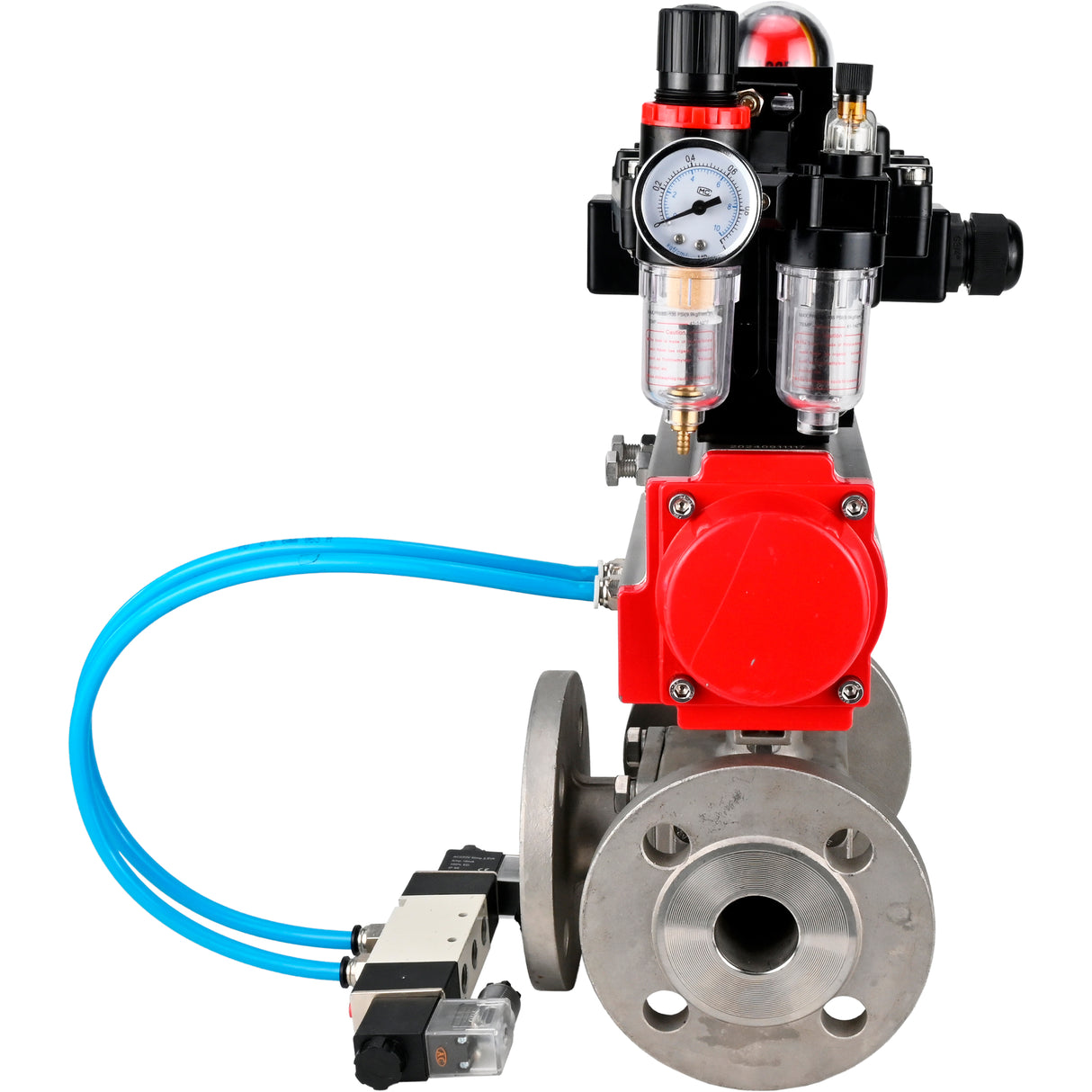 Ball valves Elephant BV3232P(4pc)-FP-3WL-F-ISO-H 16 bar full bore, flanged, body - stainless steel SS316, ISO flange F03/F04-F10/F12, square 9x9-19x19, with pneumatic drive PA-SA, pneumatic valve 4V320-8 220V, LSU APL-410N EX and ATU AFC