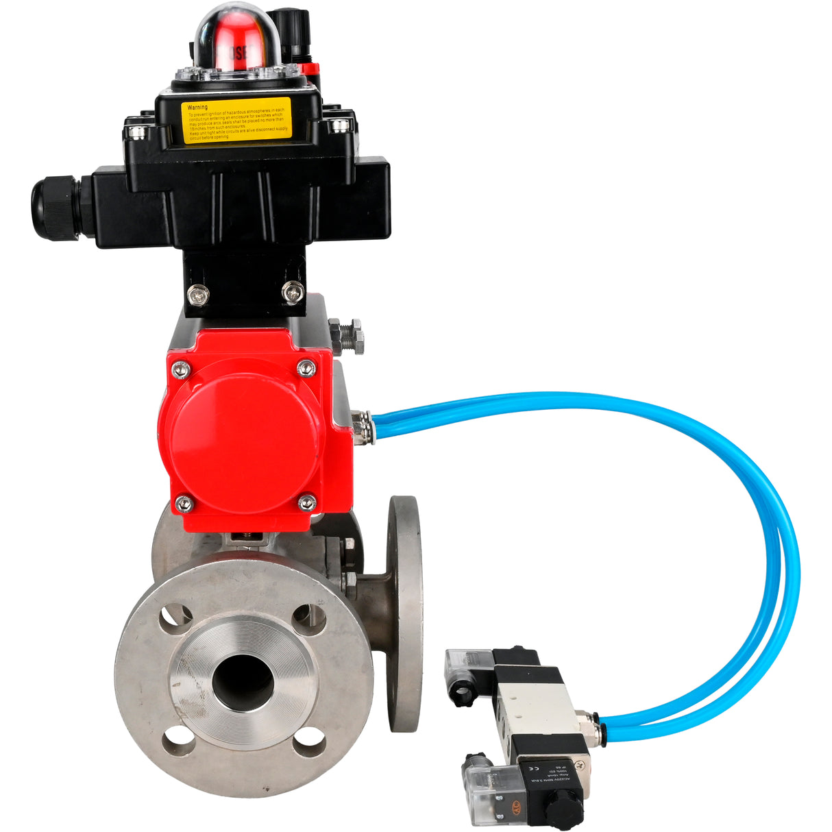 Ball valves Elephant BV3232P(4pc)-FP-3WL-F-ISO-H 16 bar full bore, flanged, body - stainless steel SS316, ISO flange F03/F04-F10/F12, square 9x9-19x19, with pneumatic drive PA-SA, pneumatic valve 4V320-8 220V, LSU APL-410N EX and ATU AFC