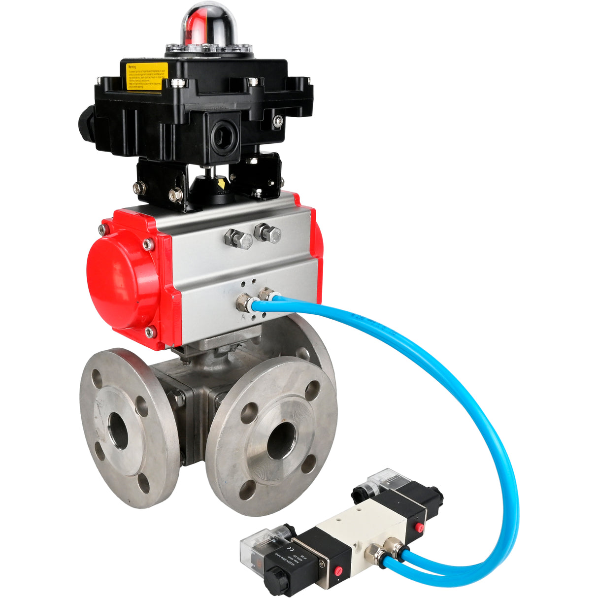 Ball valves Elephant BV3232P(4pc)-FP-3WL-F-ISO-H 16 bar full bore, flanged, body - stainless steel SS316, ISO flange F03/F04-F10/F12, square 9x9-19x19, with pneumatic drive PA-SA, pneumatic valve 4V320-8 220V and LSU APL-410N EX