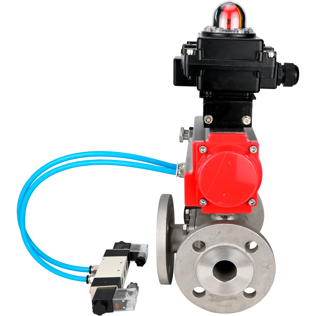 Ball valves Elephant BV3232P(4pc)-FP-3WL-F-ISO-H 16 bar full bore, flanged, body - stainless steel SS316, ISO flange F03/F04-F10/F12, square 9x9-19x19, with pneumatic drive PA-SA, pneumatic valve 4V320-8 220V and LSU APL-410N EX