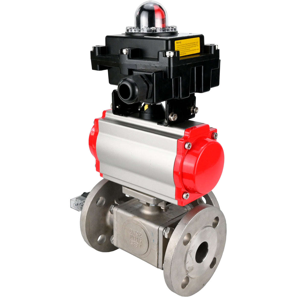 Ball valves Elephant BV3232P(4pc)-FP-3WL-F-ISO-H 16 bar full bore, flanged, body - stainless steel SS316, ISO flange F03/F04-F10/F12, square 9x9-19x19, with pneumatic drive PA-SA, pneumatic valve 4V320-8 220V and LSU APL-410N EX