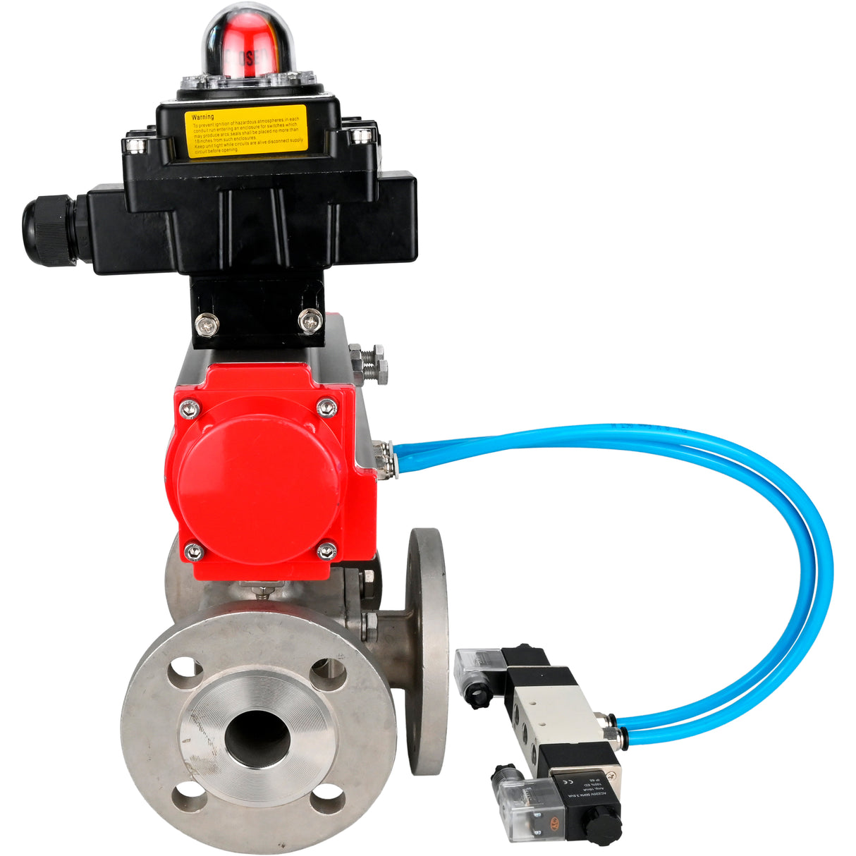 Ball valves Elephant BV3232P(4pc)-FP-3WL-F-ISO-H 16 bar full bore, flanged, body - stainless steel SS316, ISO flange F03/F04-F10/F12, square 9x9-19x19, with pneumatic drive PA-SA, pneumatic valve 4V320-8 220V and LSU APL-410N EX