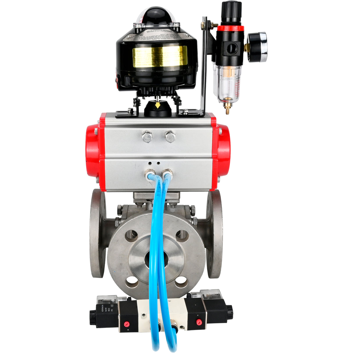 Ball valves Elephant BV3232P(4pc)-FP-3WL-F-ISO-H 16 bar full bore, flanged, body - stainless steel SS316, ISO flange F03/F04-F10/F12, square 9x9-19x19, with pneumatic drive PA-SA, pneumatic valve 4V320-8 220V, LSU APL-510N EX and AFC2000