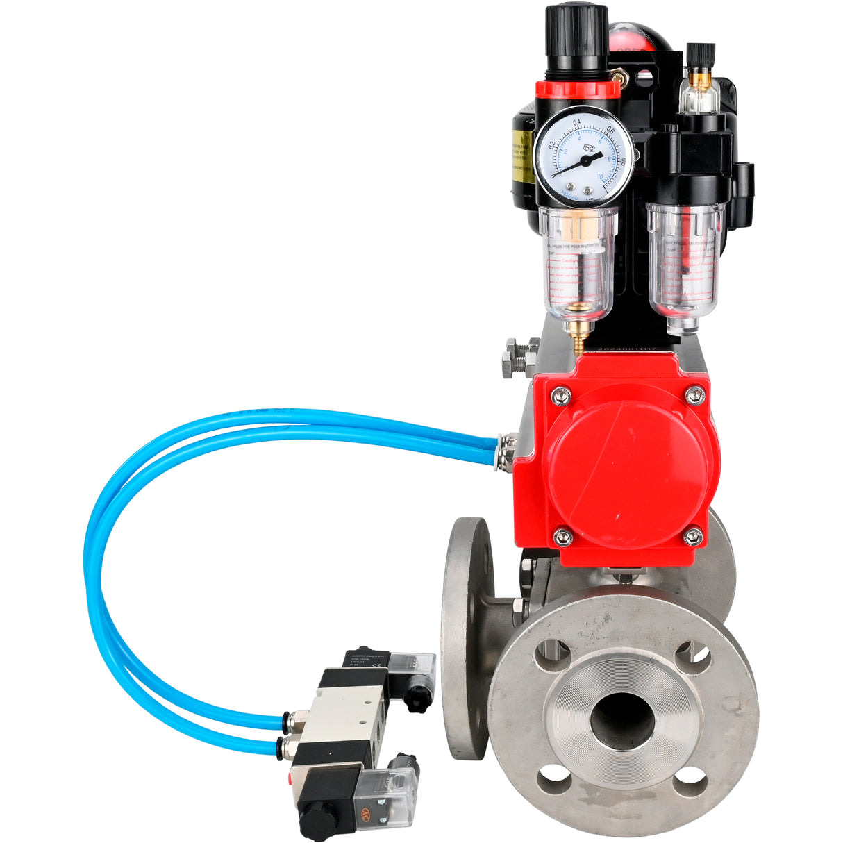 Ball valves Elephant BV3232P(4pc)-FP-3WL-F-ISO-H 16 bar full bore, flanged, body - stainless steel SS316, ISO flange F03/F04-F10/F12, square 9x9-19x19, with pneumatic drive PA-SA, pneumatic valve 4V320-8 220V, LSU APL-510N EX and AFC2000