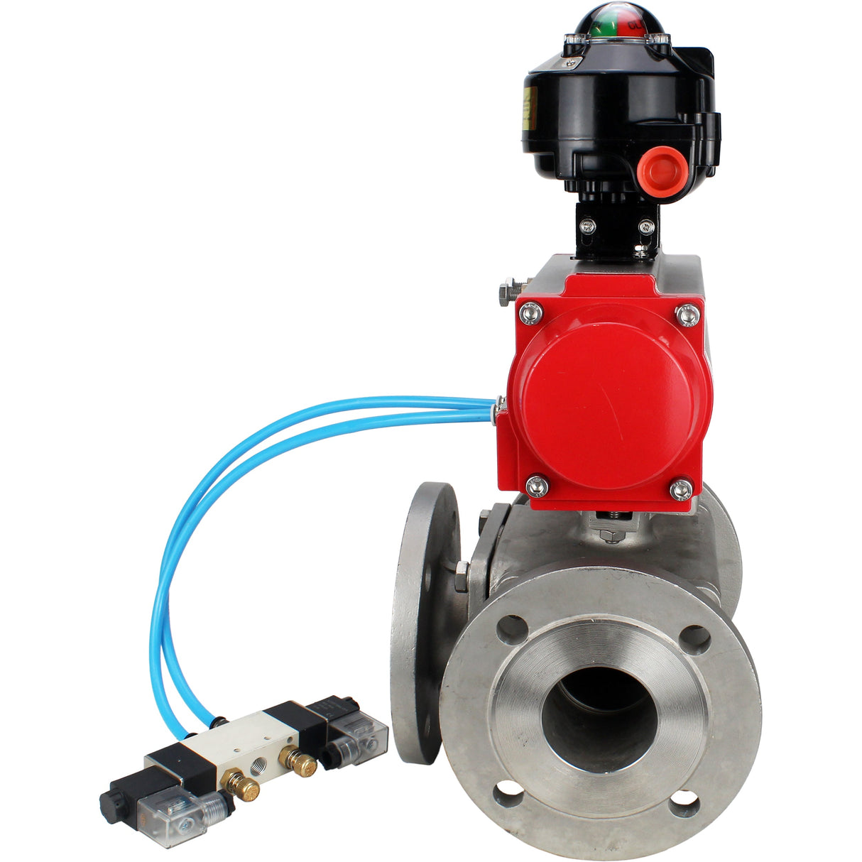 Ball valves Elephant BV3232P(4pc)-FP-3WL-F-ISO-H 16 bar full bore, flanged, body - stainless steel SS316, ISO flange F03/F04-F10/F12, square 9x9-19x19, with pneumatic drive PA-SA, pneumatic valve 4V320-10 220V and LSU APL-510N EX