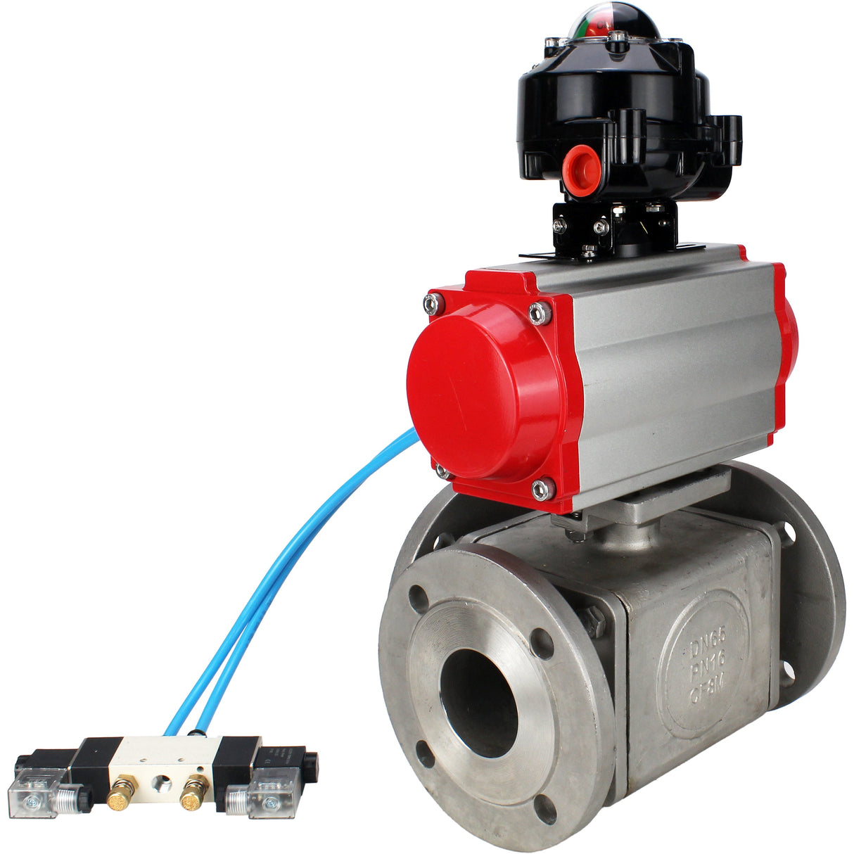 Ball valves Elephant BV3232P(4pc)-FP-3WL-F-ISO-H 16 bar full bore, flanged, body - stainless steel SS316, ISO flange F03/F04-F10/F12, square 9x9-19x19, with pneumatic drive PA-SA, pneumatic valve 4V320-8 220V and LSU APL-510N EX