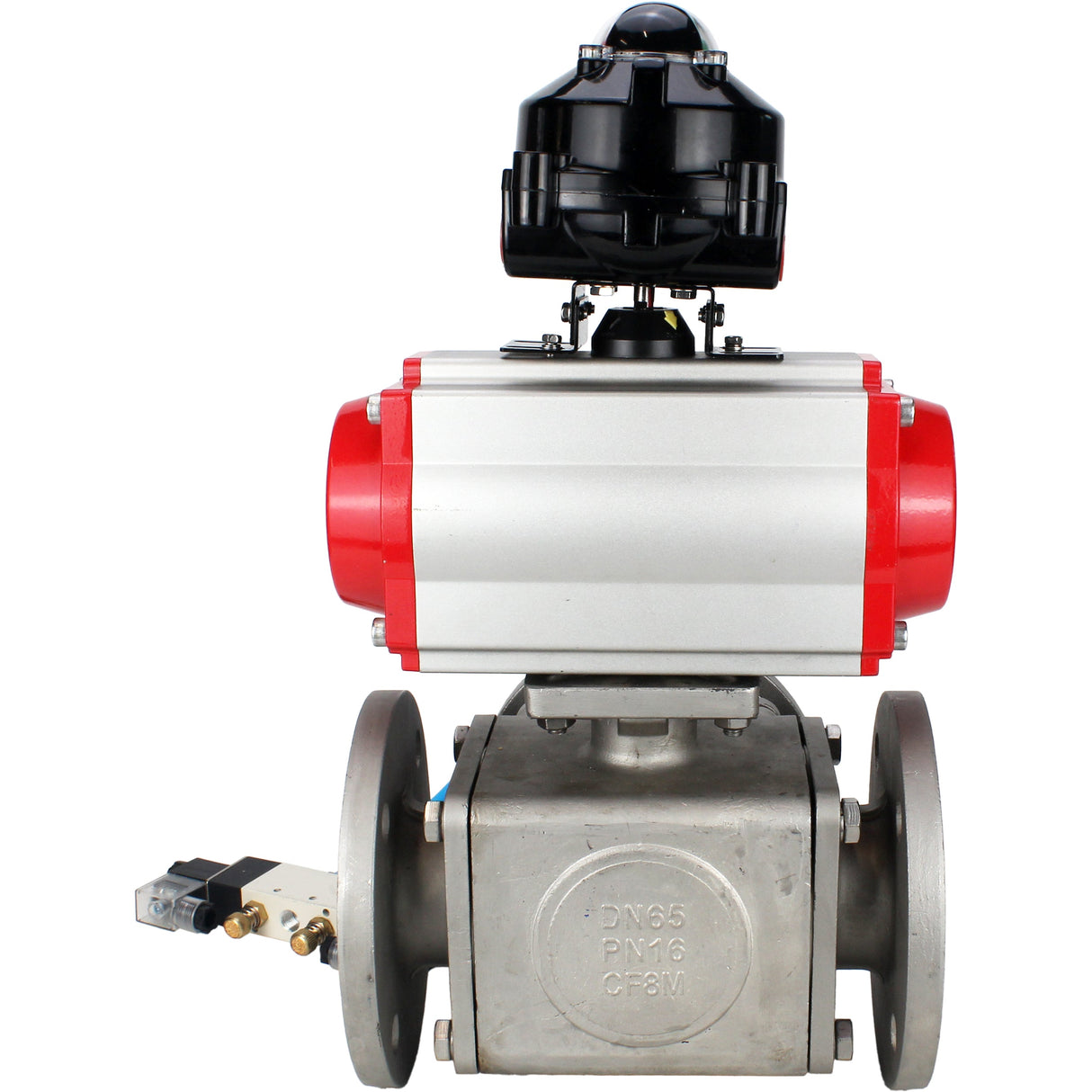 Ball valves Elephant BV3232P(4pc)-FP-3WL-F-ISO-H 16 bar full bore, flanged, body - stainless steel SS316, ISO flange F03/F04-F10/F12, square 9x9-19x19, with pneumatic drive PA-SA, pneumatic valve 4V320-8 220V and LSU APL-510N EX