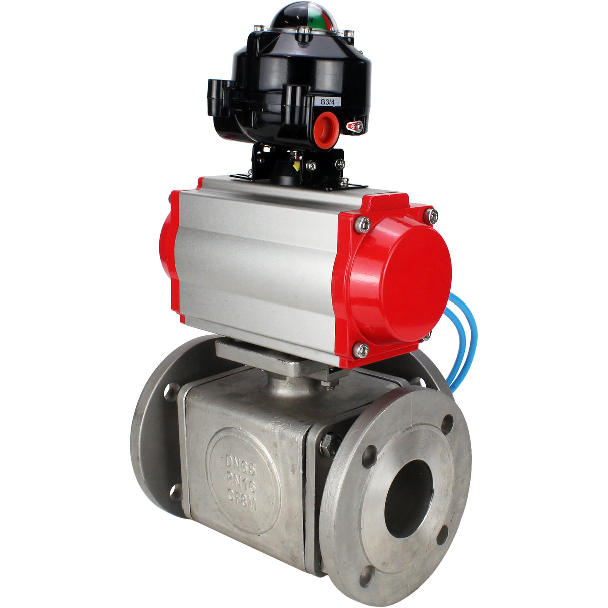 Ball valves Elephant BV3232P(4pc)-FP-3WL-F-ISO-H 16 bar full bore, flanged, body - stainless steel SS316, ISO flange F03/F04-F10/F12, square 9x9-19x19, with pneumatic drive PA-SA, pneumatic valve 4V320-8 220V and LSU APL-510N EX