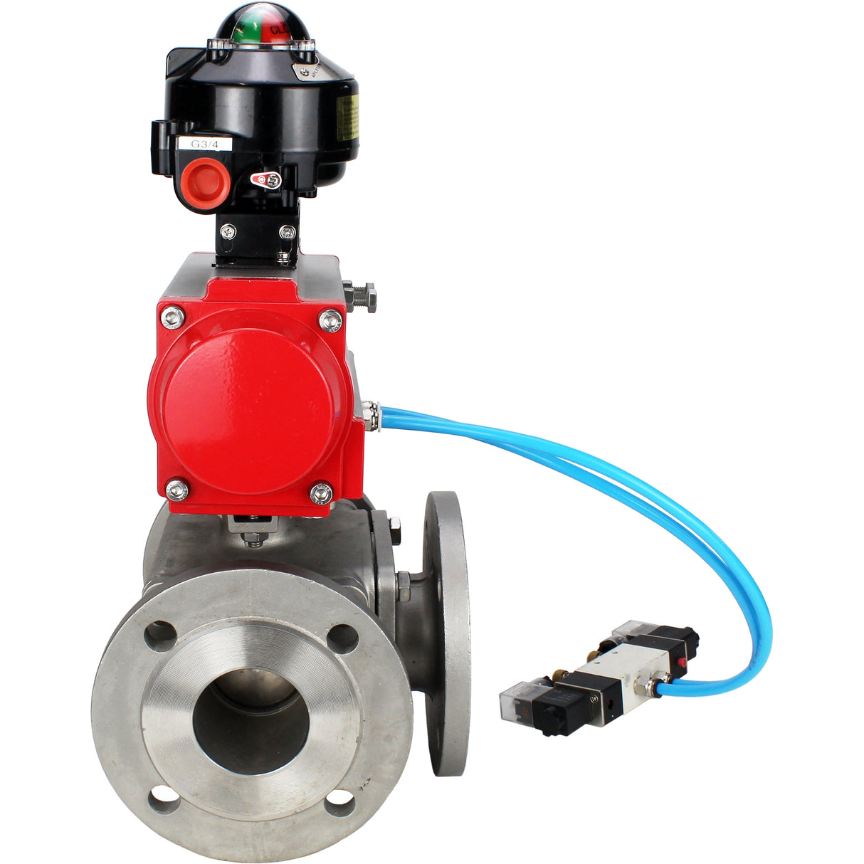 Ball valves Elephant BV3232P(4pc)-FP-3WL-F-ISO-H 16 bar full bore, flanged, body - stainless steel SS316, ISO flange F03/F04-F10/F12, square 9x9-19x19, with pneumatic drive PA-SA, pneumatic valve 4V320-10 220V and LSU APL-510N EX