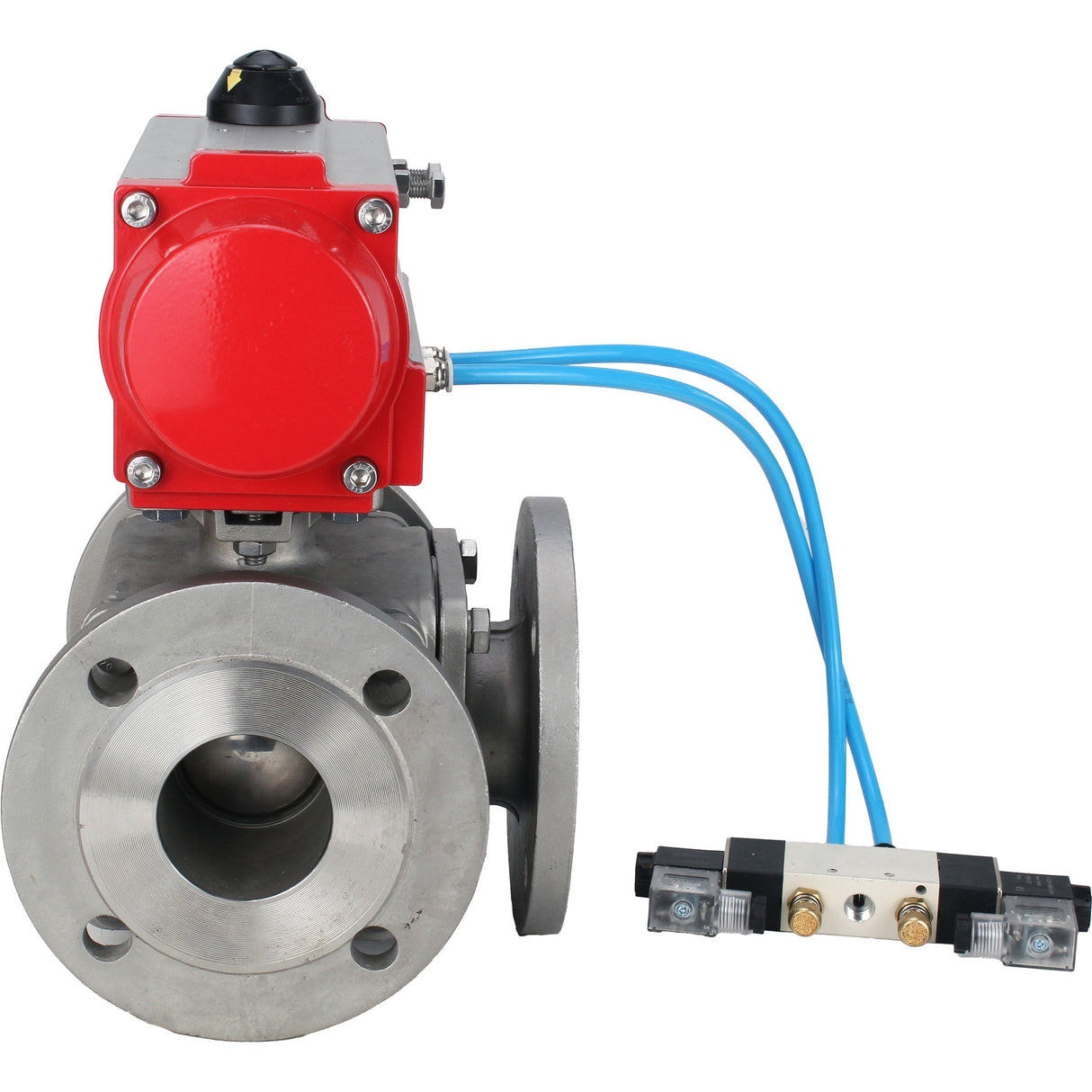 Ball valves Elephant BV3232P(4pc)-FP-3WL-F-ISO-H 16 bar full bore, flanged, body - stainless steel SS316, ISO flange F03/F04-F10/F12, square 9x9-19x19, with pneumatic drive PA-DA double acting and pneumatic distributor 4V320-8 220V
