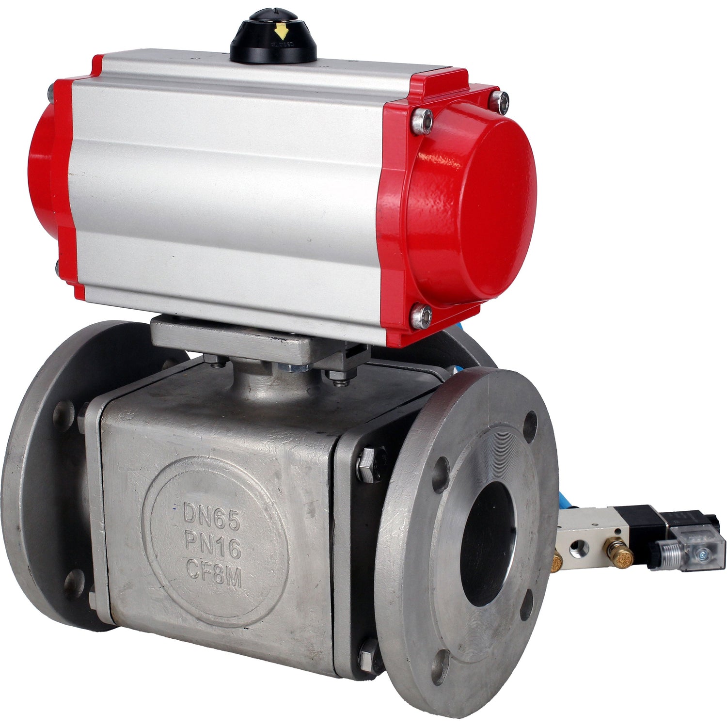 Ball valves Elephant BV3232P(4pc)-FP-3WL-F-ISO-H 16 bar full bore, flanged, body - stainless steel SS316, ISO flange F03/F04-F10/F12, square 9x9-19x19, with pneumatic drive PA-SA with return springs and pneumatic distributor 4V320-08 220V