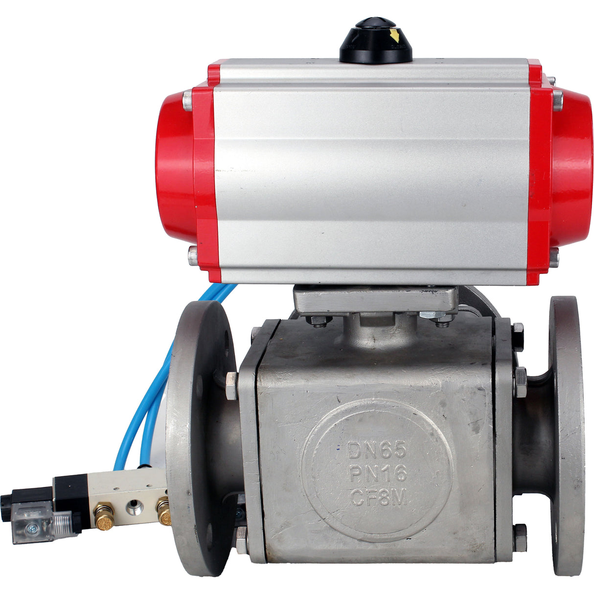 Ball valves Elephant BV3232P(4pc)-FP-3WL-F-ISO-H 16 bar full bore, flanged, body - stainless steel SS316, ISO flange F03/F04-F10/F12, square 9x9-19x19, with pneumatic drive PA-SA with return springs and pneumatic distributor 4V320-08 220V
