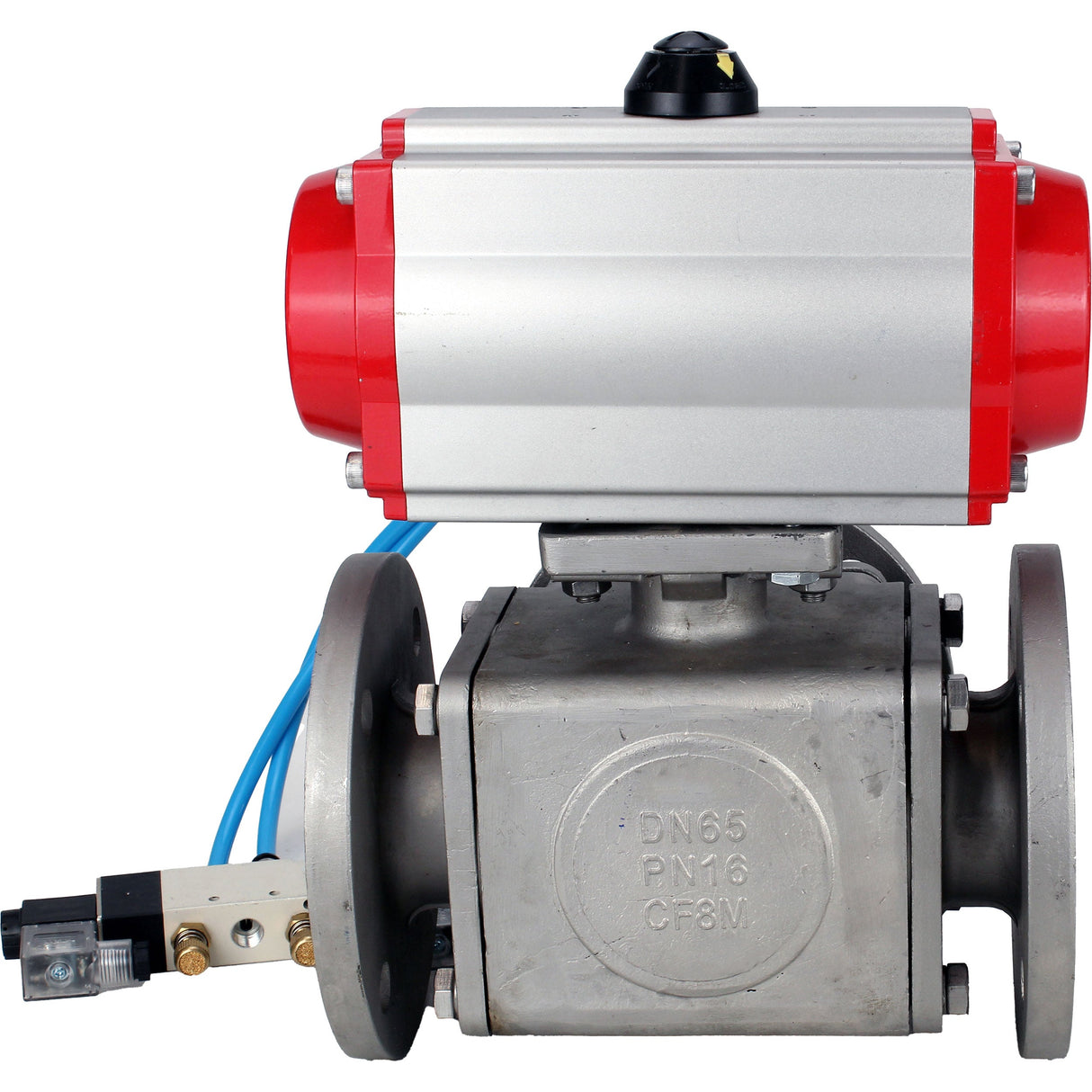 Ball valves Elephant BV3232P(4pc)-FP-3WL-F-ISO-H 16 bar full bore, flanged, body - stainless steel SS316, ISO flange F03/F04-F10/F12, square 9x9-19x19, with pneumatic drive PA-DA double acting and pneumatic distributor 4V320-8 220V