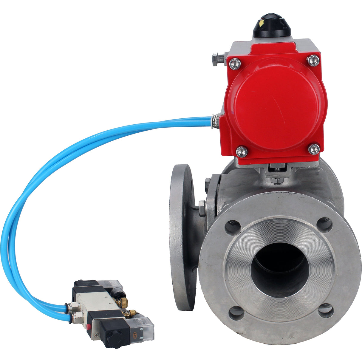 Ball valves Elephant BV3232P(4pc)-FP-3WL-F-ISO-H 16 bar full bore, flanged, body - stainless steel SS316, ISO flange F03/F04-F10/F12, square 9x9-19x19, with pneumatic drive PA-DA double acting and pneumatic distributor 4V320-10 220V