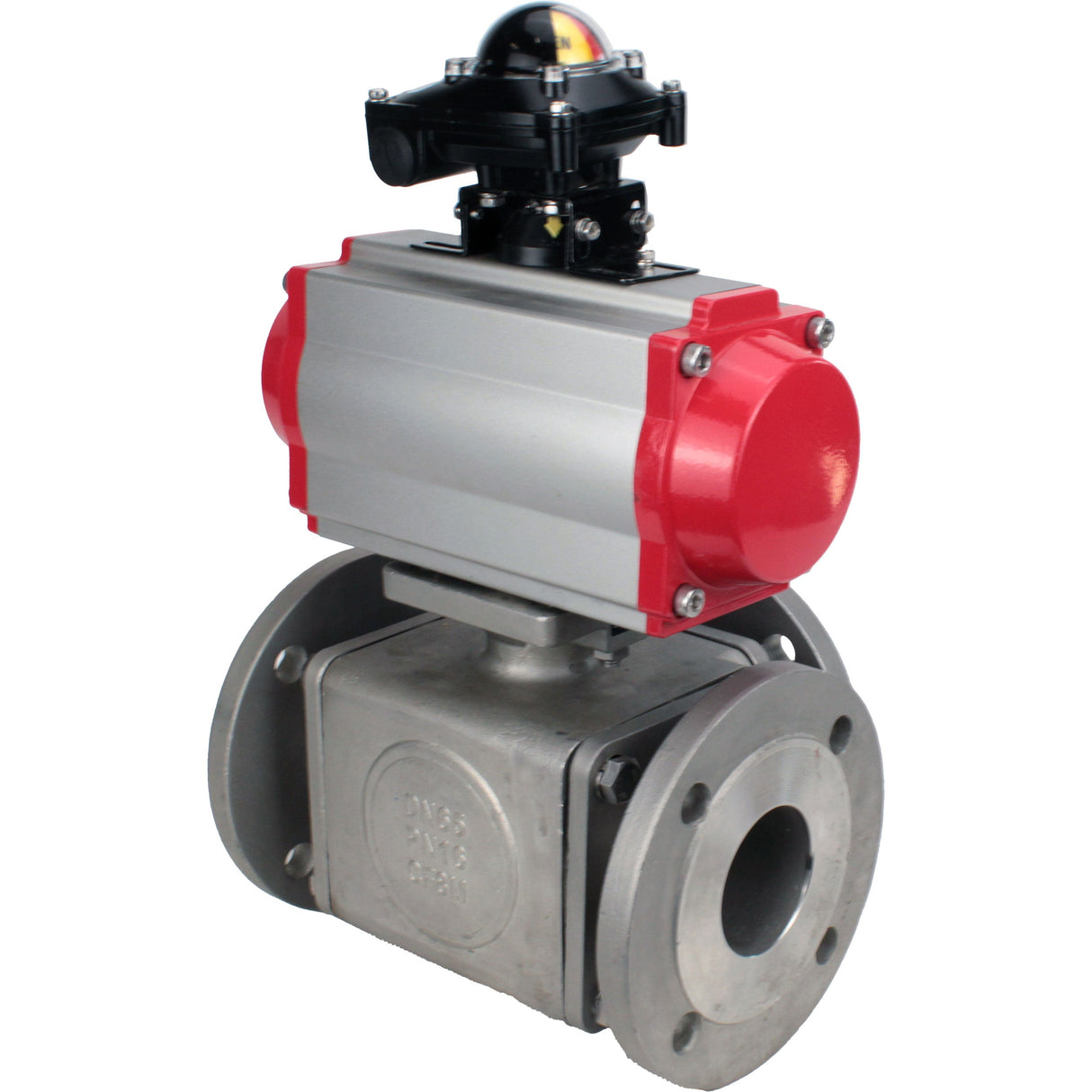 Ball valves Elephant BV3232P(4pc)-FP-3WL-F-ISO-H 16 bar full bore, flanged, body - stainless steel SS316, ISO flange F03/F04-F10/F12, square 9x9-19x19, with pneumatic drive PA-SA, pneumatic valve 4V320-10 220V and LSU APL-210N