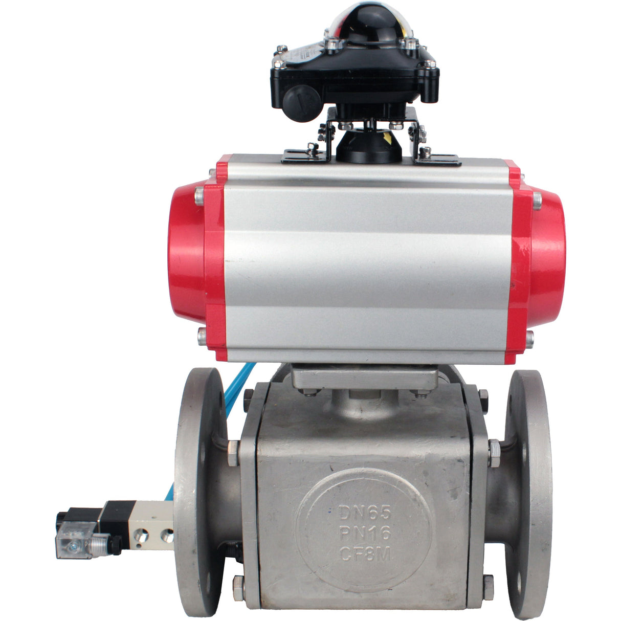 Ball valves Elephant BV3232P(4pc)-FP-3WL-F-ISO-H 16 bar full bore, flanged, body - stainless steel SS316, ISO flange F03/F04-F10/F12, square 9x9-19x19, with pneumatic drive PA-SA, pneumatic valve 4V320-10 220V and LSU APL-210N