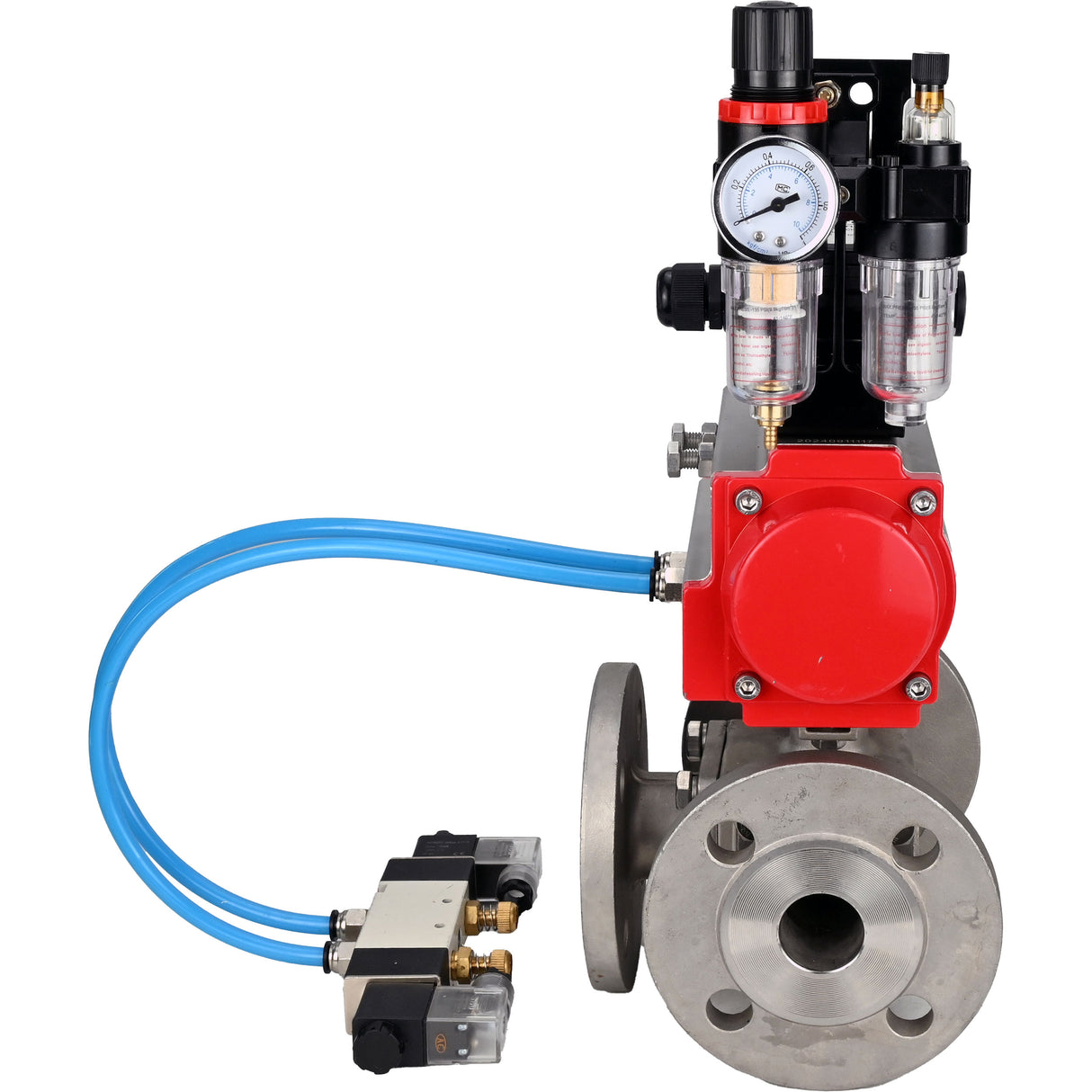 Ball valves Elephant BV3232P(4pc)-FP-3WL-F-ISO-H 16 bar full bore, flanged, body - stainless steel SS316, ISO flange F03/F04-F10/F12, square 9x9-19x19, with pneumatic drive PA-DA, pneumatic distributor 4V320-10 220V, LSU APL-210N and ATU AFC20