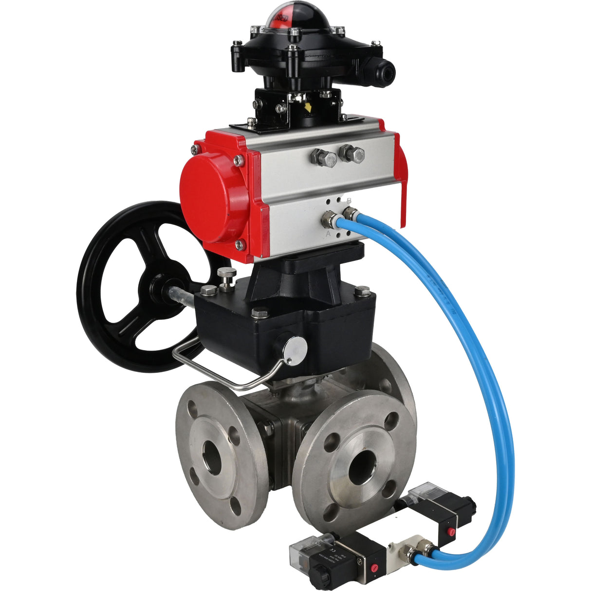 Ball valves Elephant BV3232P(4pc)-FP-3WL-F-ISO-H 16 bar full bore, flanged, body - stainless steel SS316, ISO flange F03/F04-F10/F12, square 9x9-19x19, with pneumatic drive PA-DA, mon/distribution 4V320-8 220V, LSU APL-210N and Doubler MON3-700-T38