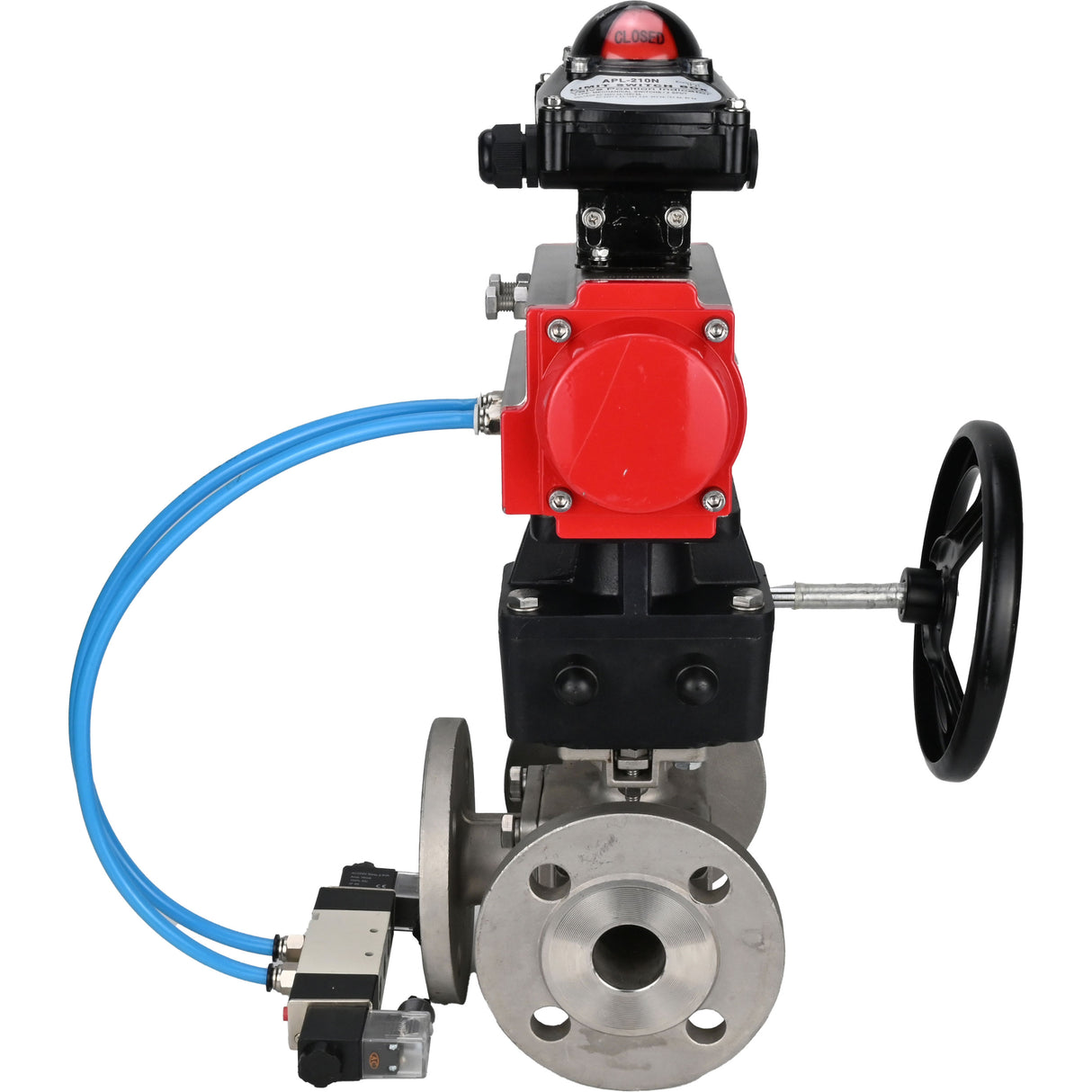 Ball valves Elephant BV3232P(4pc)-FP-3WL-F-ISO-H 16 bar full bore, flanged, body - stainless steel SS316, ISO flange F03/F04-F10/F12, square 9x9-19x19, with pneumatic drive PA-DA, mon/distribution 4V320-8 220V, LSU APL-210N and Doubler MON3-700-T38