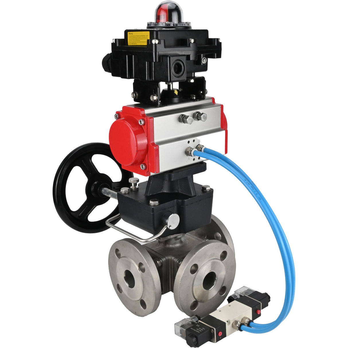 Ball valves Elephant BV3232P(4pc)-FP-3WL-F-ISO-H 16 bar full bore, flanged, body - stainless steel SS316, ISO flange F03/F04-F10/F12, square 9x9-19x19, s pneumatic drive PA-DA, mon/distributor 4V320-8 220V, LSU APL-410N EX and Doubler MON3-700-T38-ISO