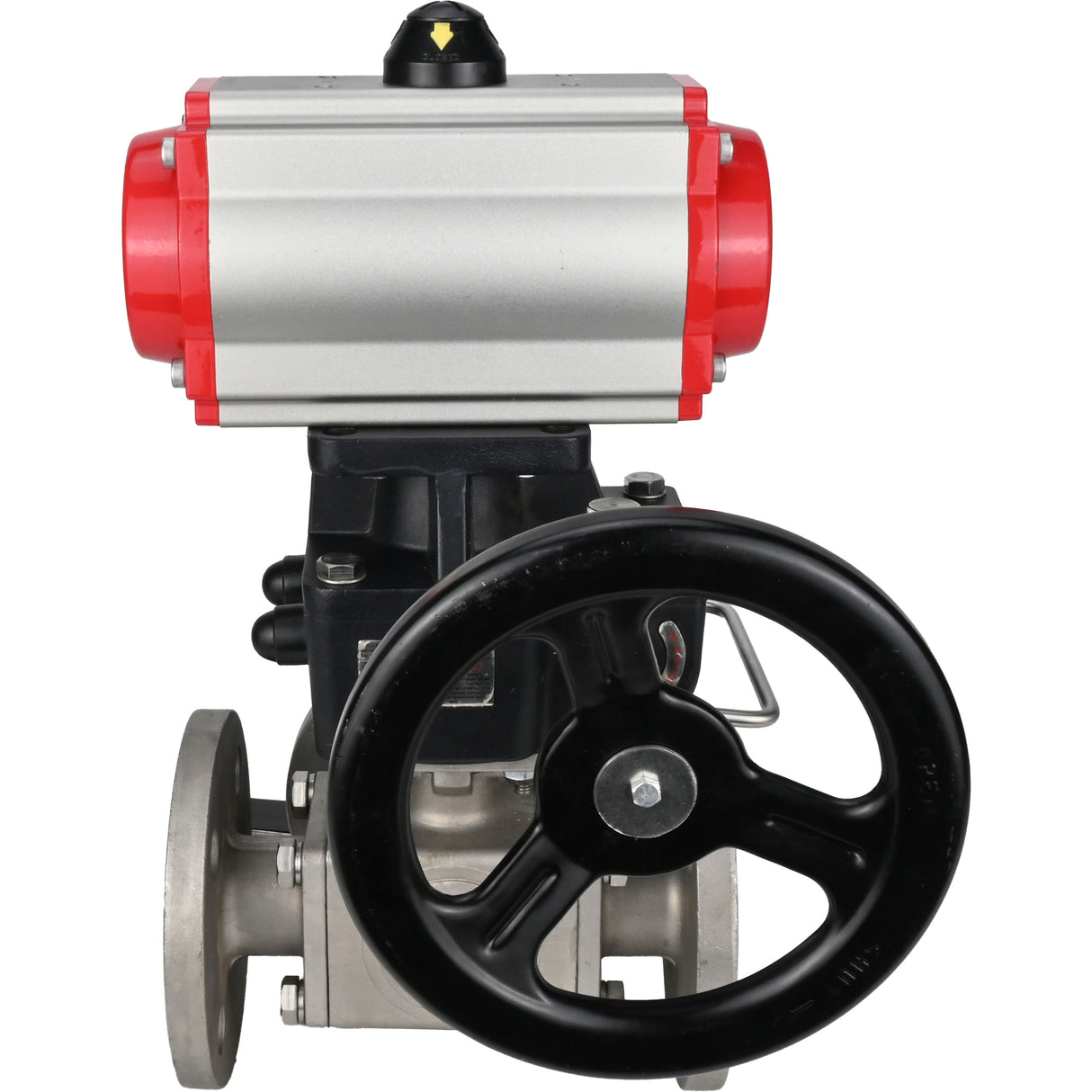 Ball valves Elephant BV3232P(4pc)-FP-3WL-F-ISO-H 16 bar full bore, flanged, body - stainless steel SS316, ISO flange F03/F04-F10/F12, square 9x9-19x19, with pneumatic drive PA-DA, pneumatic distributor 4V320-10 220V and Doubler MON3-700-T38-I