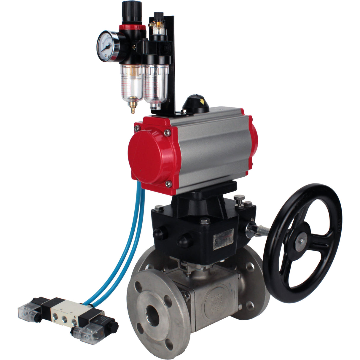 Ball valves Elephant BV3232P(4pc)-FP-3WL-F-ISO-H 16 bar full bore, flanged, body - stainless steel SS316, ISO flange F03/F04-F10/F12, square 9x9-19x19, with pneumatic drive PA-DA, mon/distribution 4V320-8 220V, Doubler MON3-700-T38-ISO and ATU AFC2