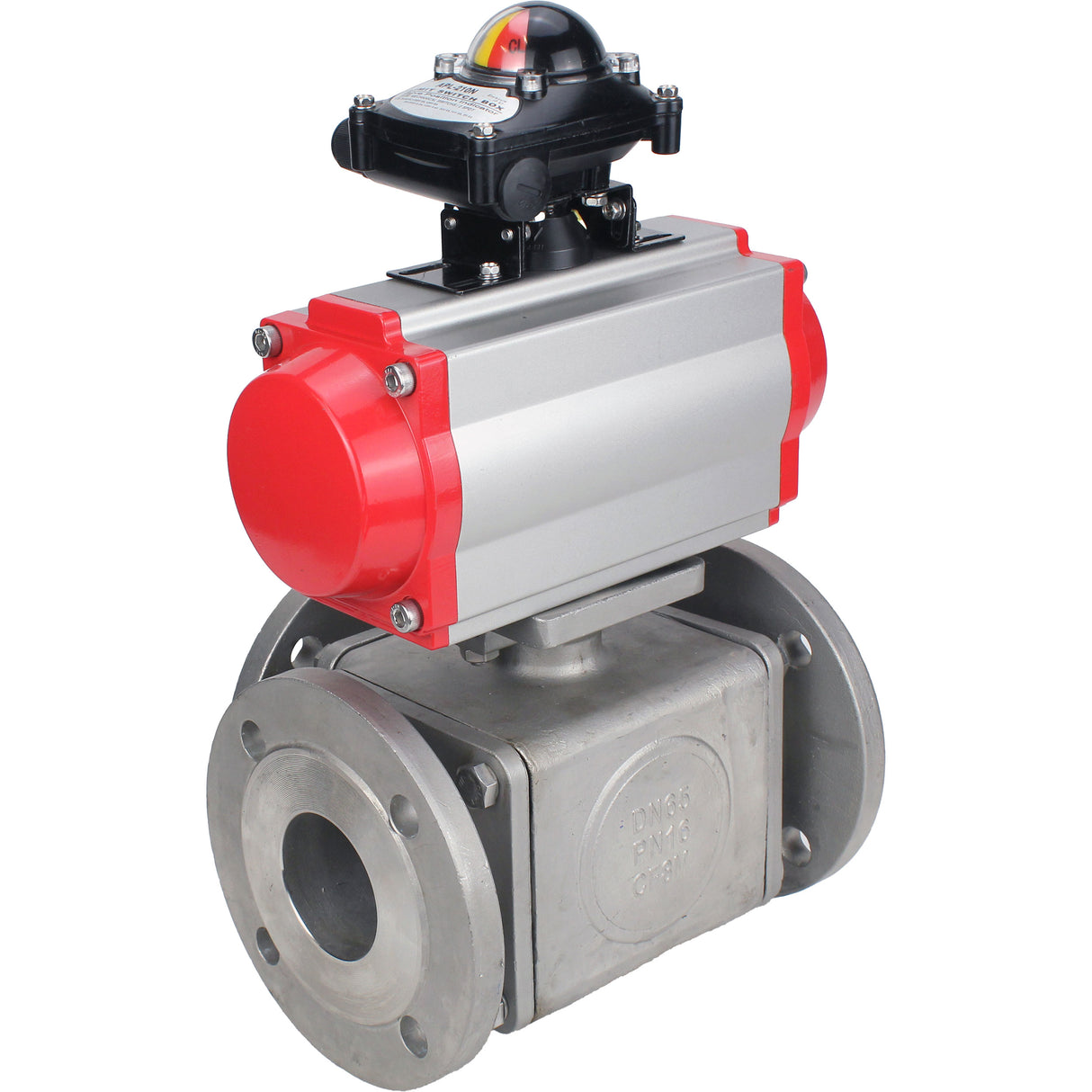Ball valves Elephant BV3232P(4pc)-FP-3WL-F-ISO-H 16 bar full bore, flanged, body - stainless steel SS316, ISO flange F03/F04-F10/F12, square 9x9-19x19, with pneumatic drive Elephant PA-SA with return springs and LSU APL-210N