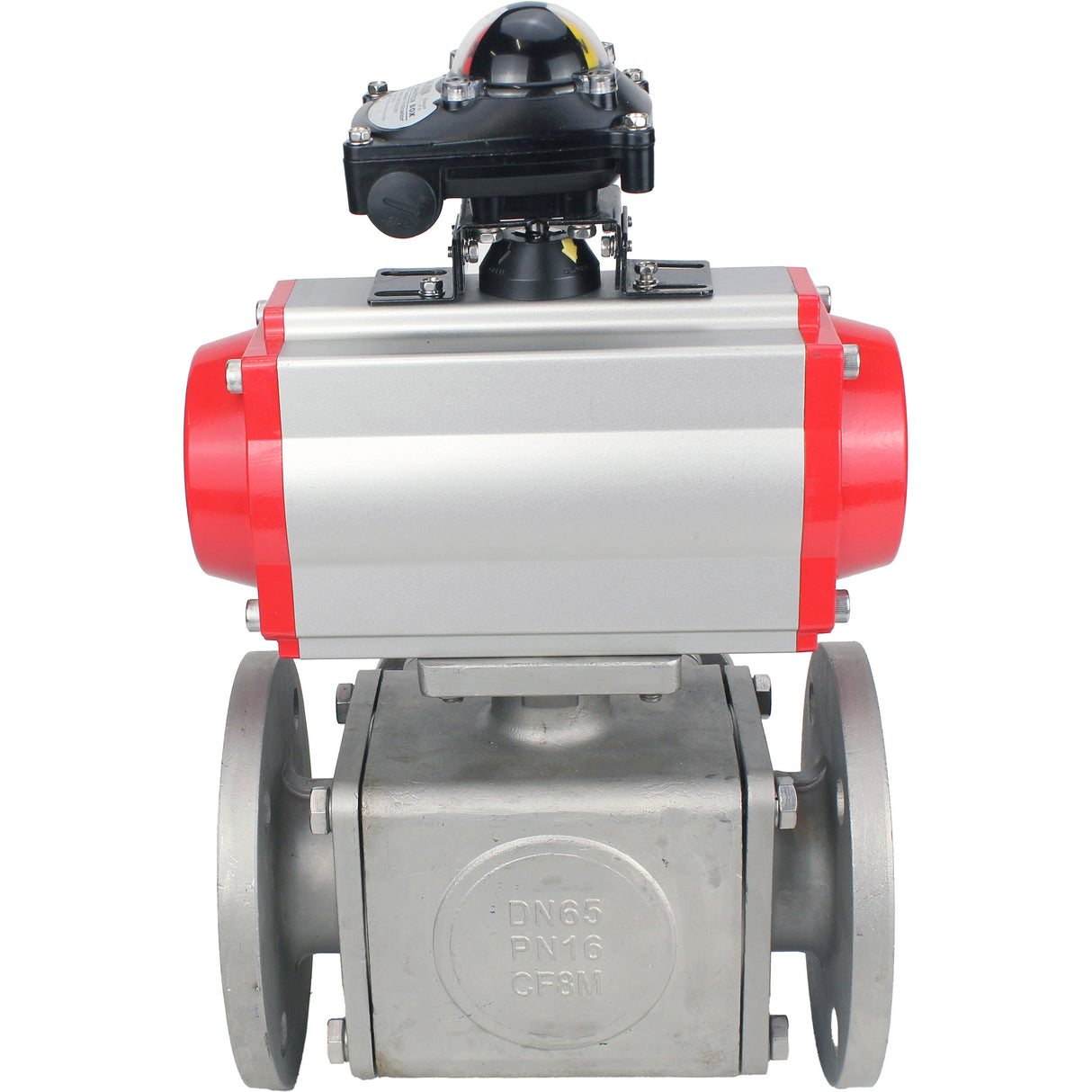 Ball valves Elephant BV3232P(4pc)-FP-3WL-F-ISO-H 16 bar full bore, flanged, body - stainless steel SS316, ISO flange F03/F04-F10/F12, square 9x9-19x19, with pneumatic drive Elephant PA-SA with return springs and LSU APL-210N