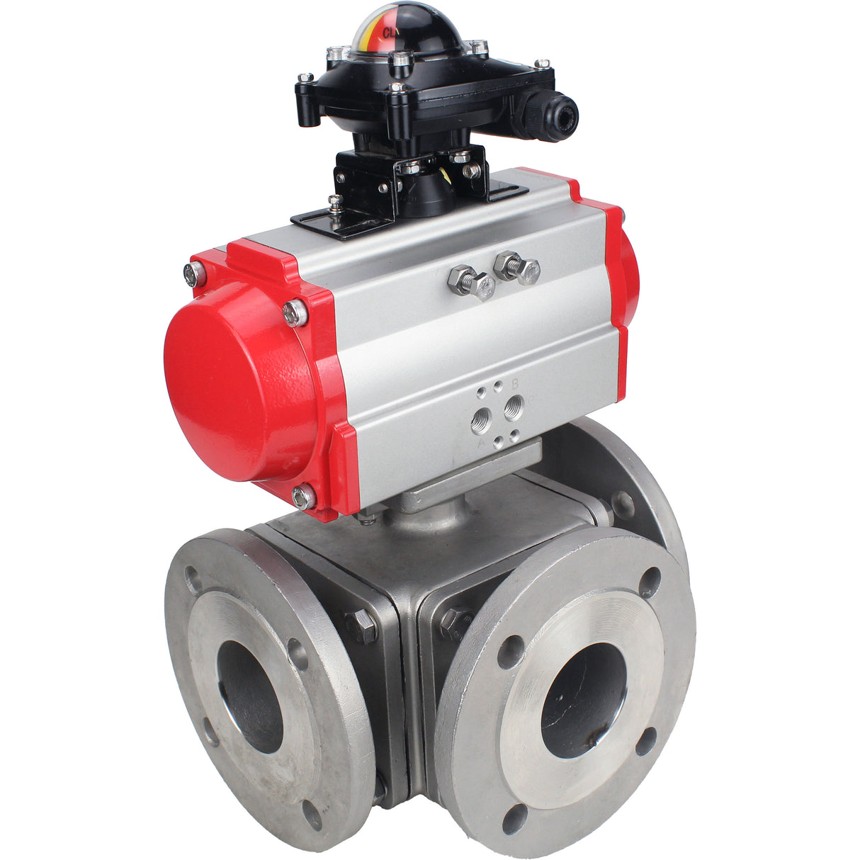 Ball valves Elephant BV3232P(4pc)-FP-3WL-F-ISO-H 16 bar full bore, flanged, body - stainless steel SS316, ISO flange F03/F04-F10/F12, square 9x9-19x19, with pneumatic drive Elephant PA-SA with return springs and LSU APL-210N