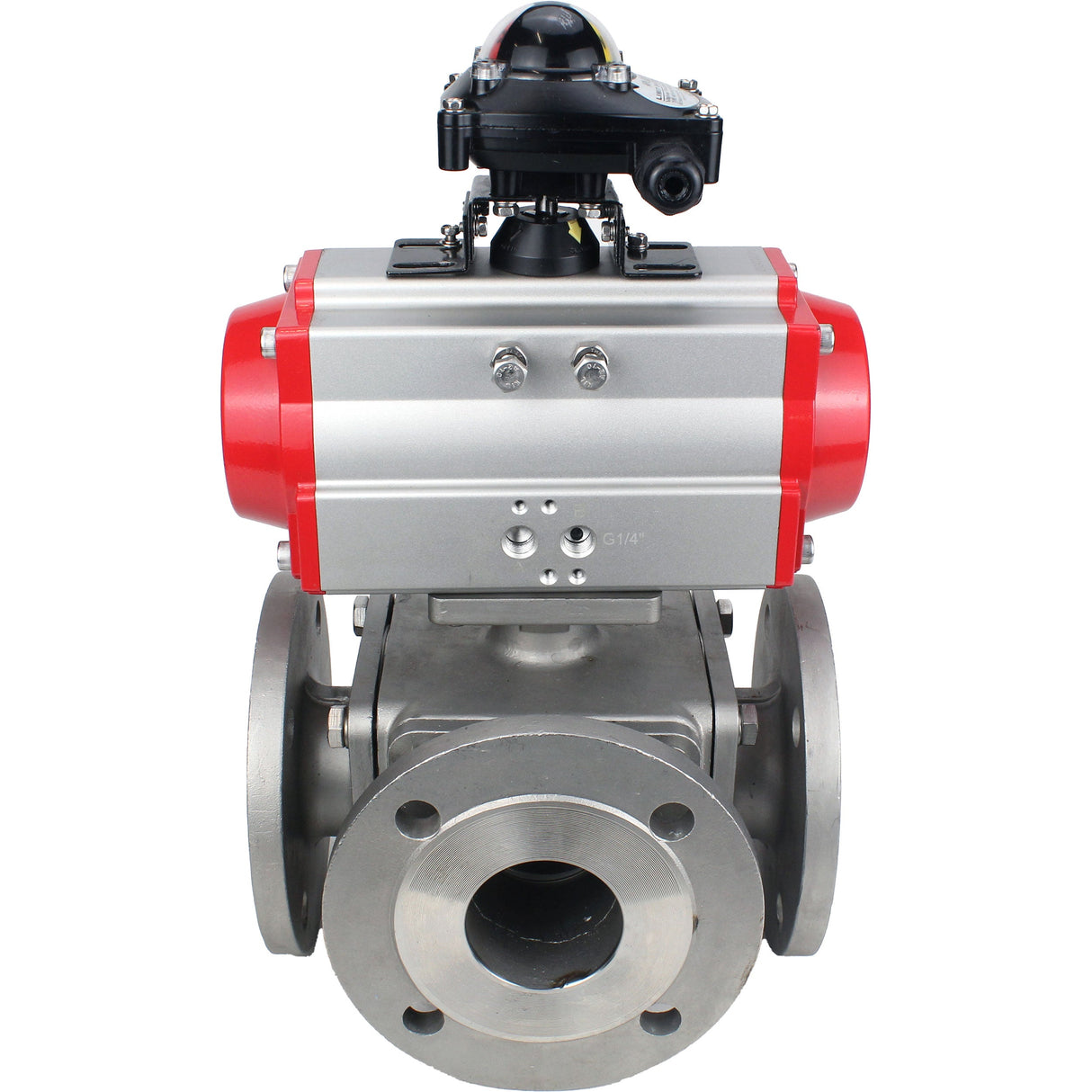 Ball valves Elephant BV3232P(4pc)-FP-3WL-F-ISO-H 16 bar full bore, flanged, body - stainless steel SS316, ISO flange F03/F04-F10/F12, square 9x9-19x19, with pneumatic drive Elephant PA-SA with return springs and LSU APL-210N