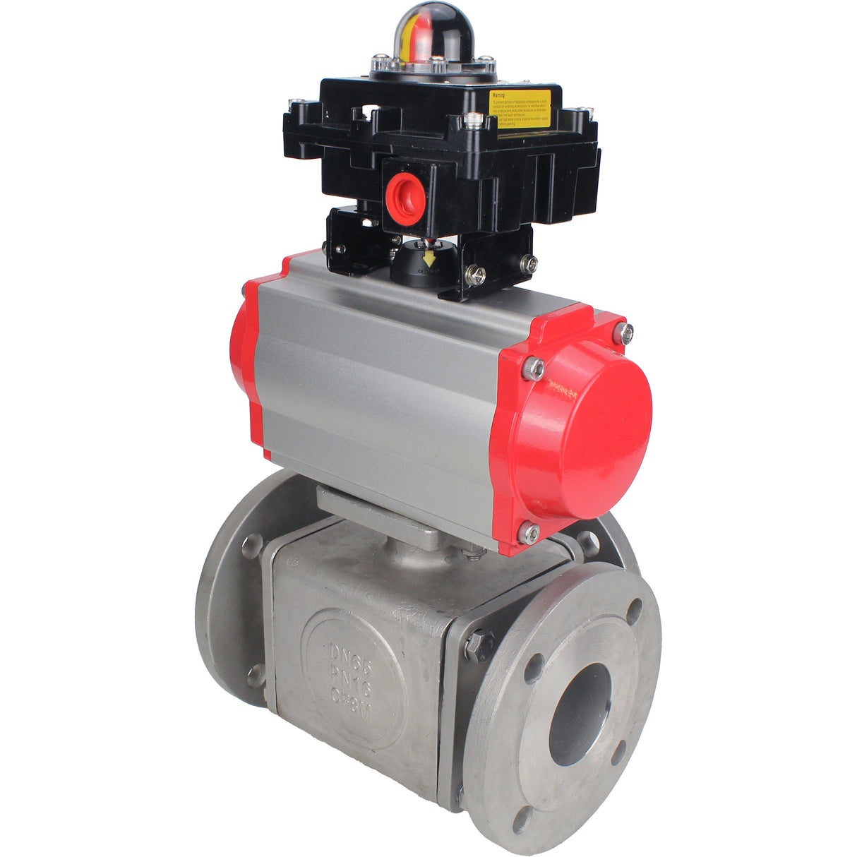 Ball valves Elephant BV3232P(4pc)-FP-3WL-F-ISO-H 16 bar full bore, flanged, body - stainless steel SS316, ISO flange F03/F04-F10/F12, square 9x9-19x19, with pneumatic drive Elephant PA-SA with return springs and LSU APL-410N EX