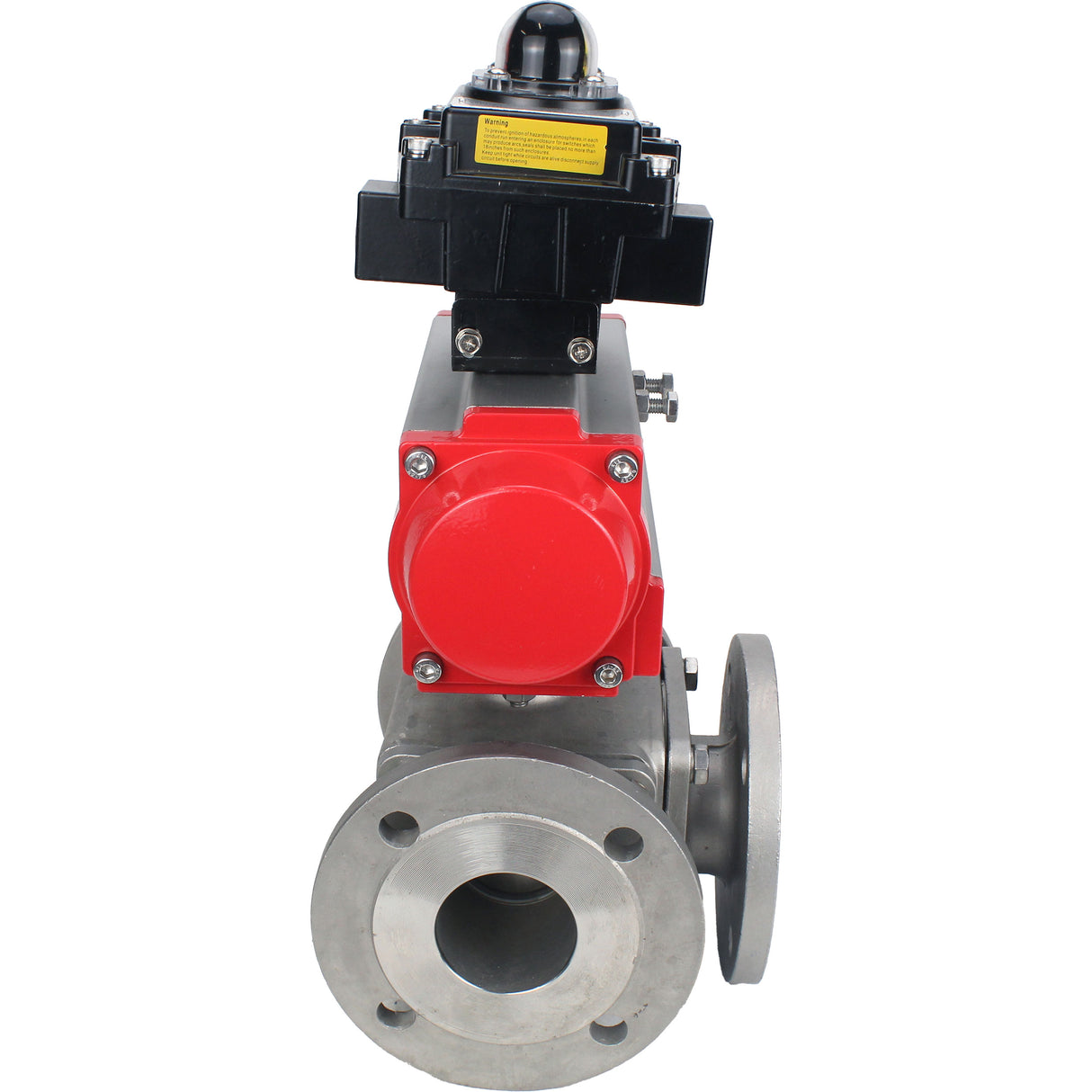 Ball valves Elephant BV3232P(4pc)-FP-3WL-F-ISO-H 16 bar full bore, flanged, body - stainless steel SS316, ISO flange F03/F04-F10/F12, square 9x9-19x19, with pneumatic drive Elephant PA-SA with return springs and LSU APL-410N EX