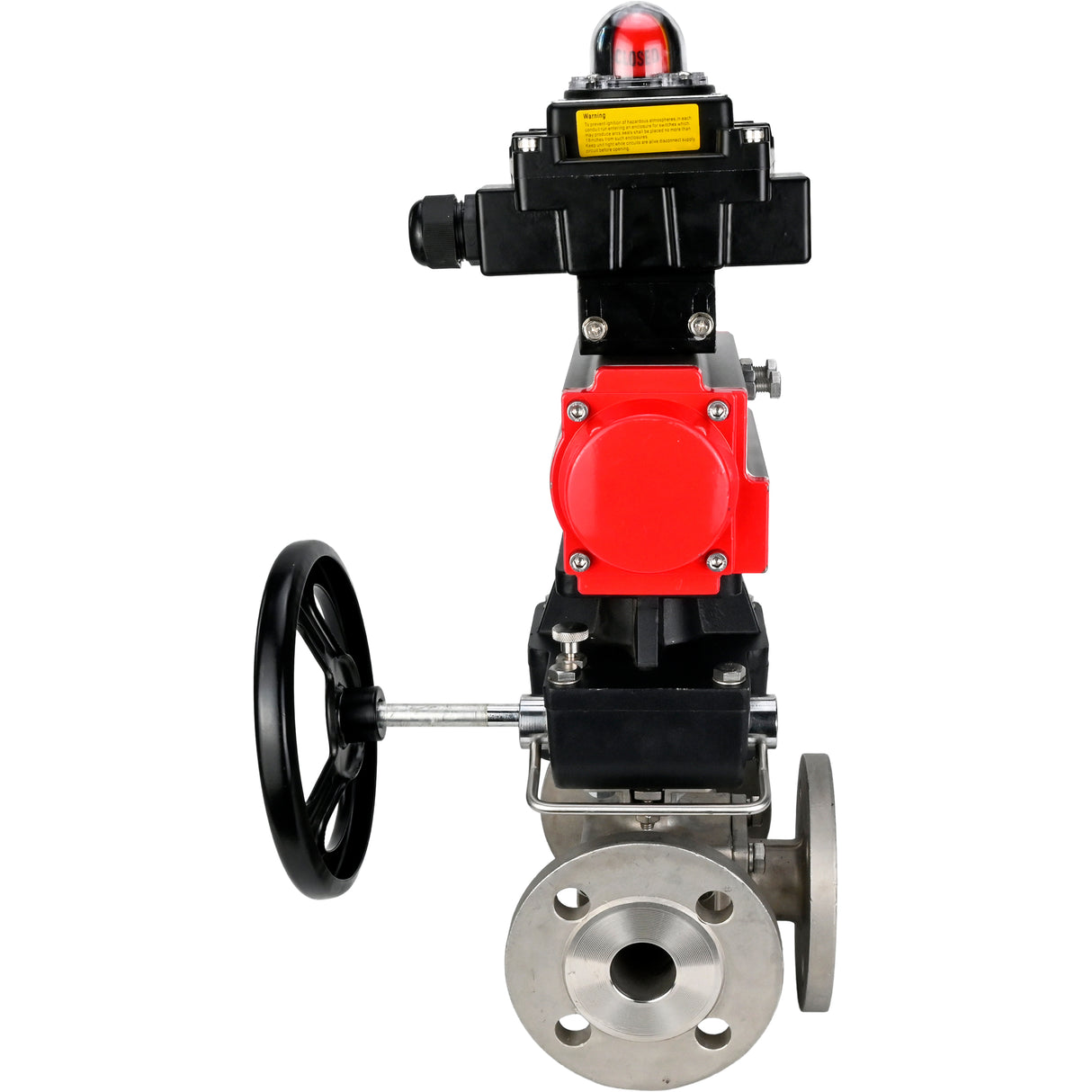 Ball valves Elephant BV3232P(4pc)-FP-3WL-F-ISO-H 16 bar full bore, flanged, body - stainless steel SS316, ISO flange F03/F04-F10/F12, square 9x9-19x19, with pneumatic drive PA-DA, LSU APL-410N EX and Doubler MON3-700-T38-ISO