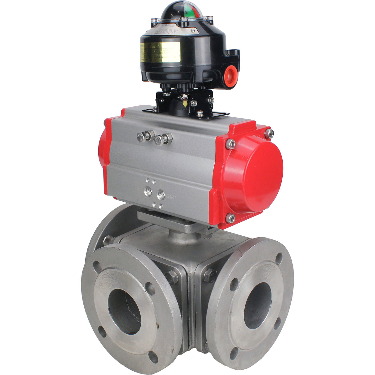 Ball valves Elephant BV3232P(4pc)-FP-3WL-F-ISO-H 16 bar full bore, flanged, body - stainless steel SS316, ISO flange F03/F04-F10/F12, square 9x9-19x19, with pneumatic drive Elephant PA-SA with return springs and LSU APL-510N EX