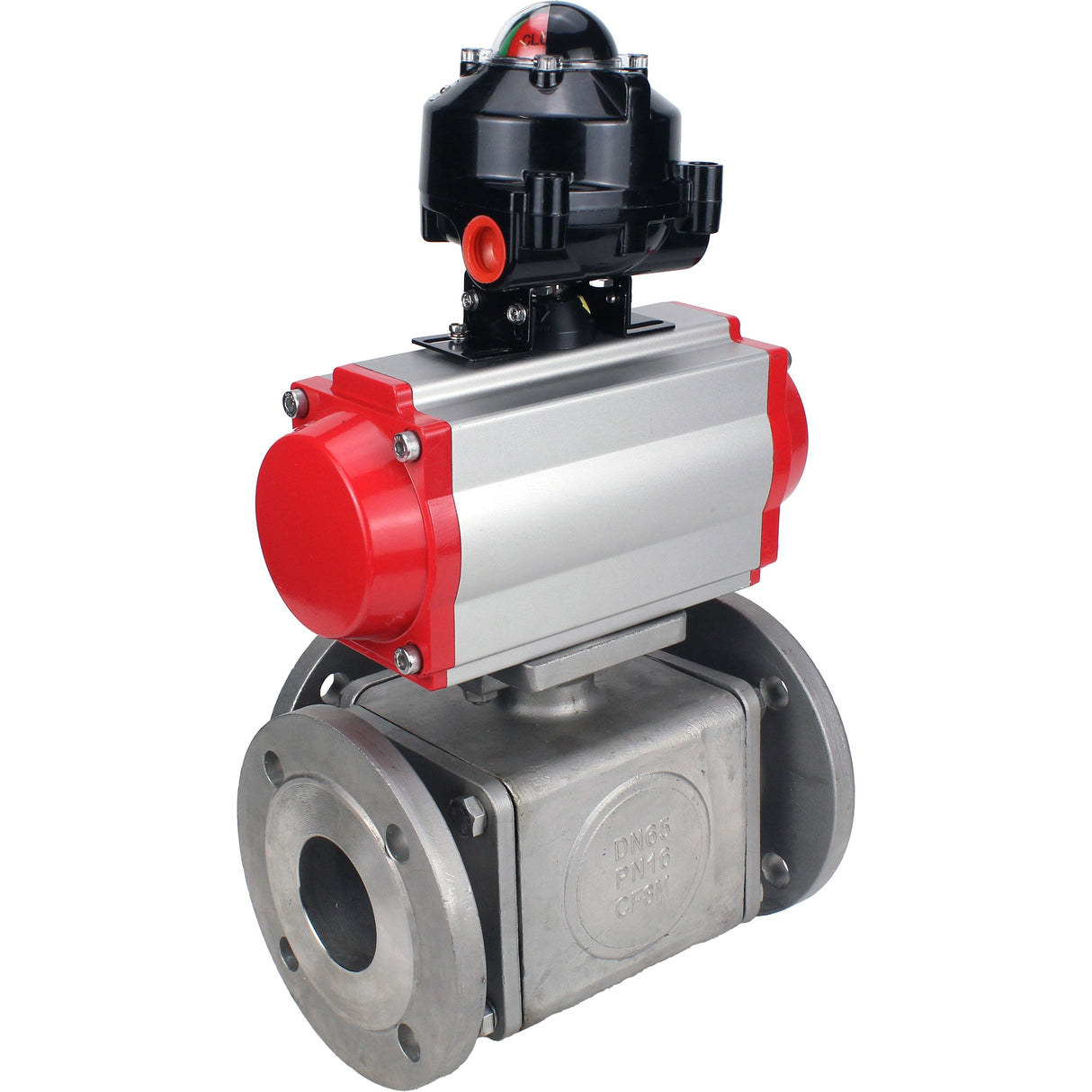 Ball valves Elephant BV3232P(4pc)-FP-3WL-F-ISO-H 16 bar full bore, flanged, body - stainless steel SS316, ISO flange F03/F04-F10/F12, square 9x9-19x19, with pneumatic drive Elephant PA-SA with return springs and LSU APL-510N EX