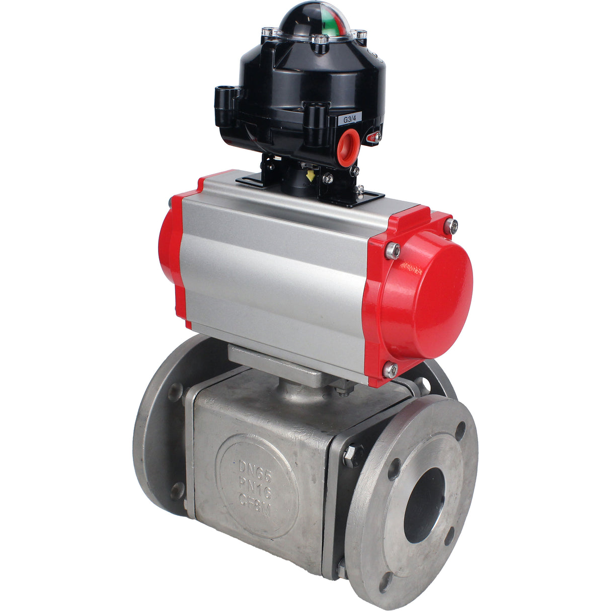Ball valves Elephant BV3232P(4pc)-FP-3WL-F-ISO-H 16 bar full bore, flanged, body - stainless steel SS316, ISO flange F03/F04-F10/F12, square 9x9-19x19, with pneumatic drive Elephant PA-SA with return springs and LSU APL-510N EX