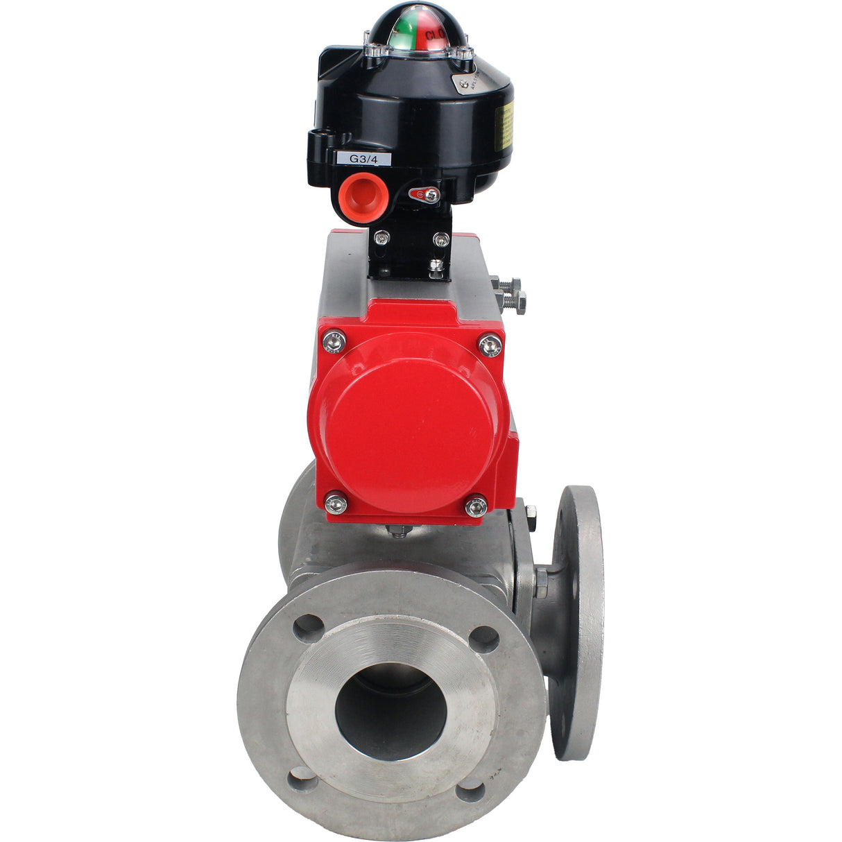 Ball valves Elephant BV3232P(4pc)-FP-3WL-F-ISO-H 16 bar full bore, flanged, body - stainless steel SS316, ISO flange F03/F04-F10/F12, square 9x9-19x19, with pneumatic drive Elephant PA-SA with return springs and LSU APL-510N EX
