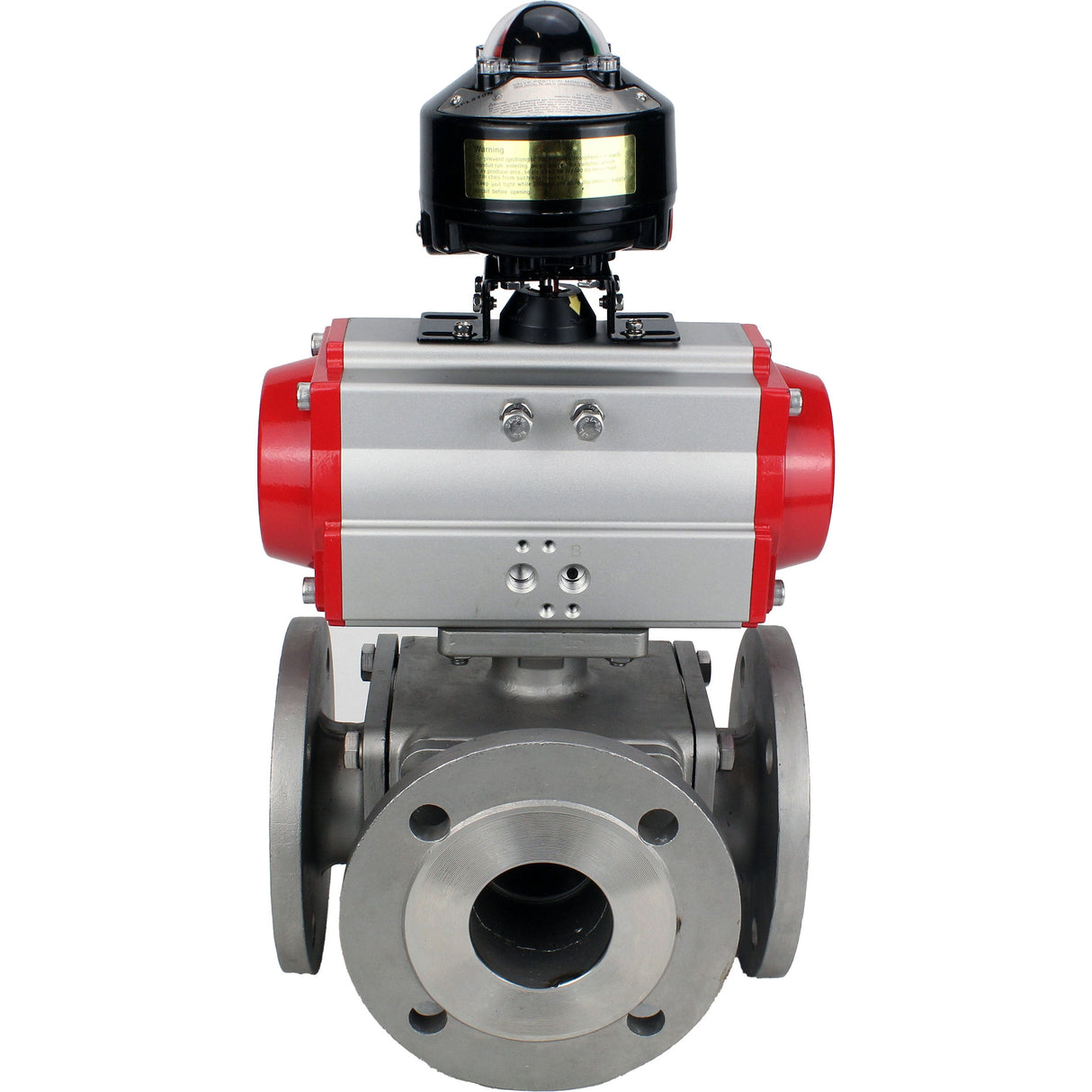 Ball valves Elephant BV3232P(4pc)-FP-3WL-F-ISO-H 16 bar full bore, flanged, body - stainless steel SS316, ISO flange F03/F04-F10/F12, square 9x9-19x19, with pneumatic drive Elephant PA-SA with return springs and LSU APL-510N EX
