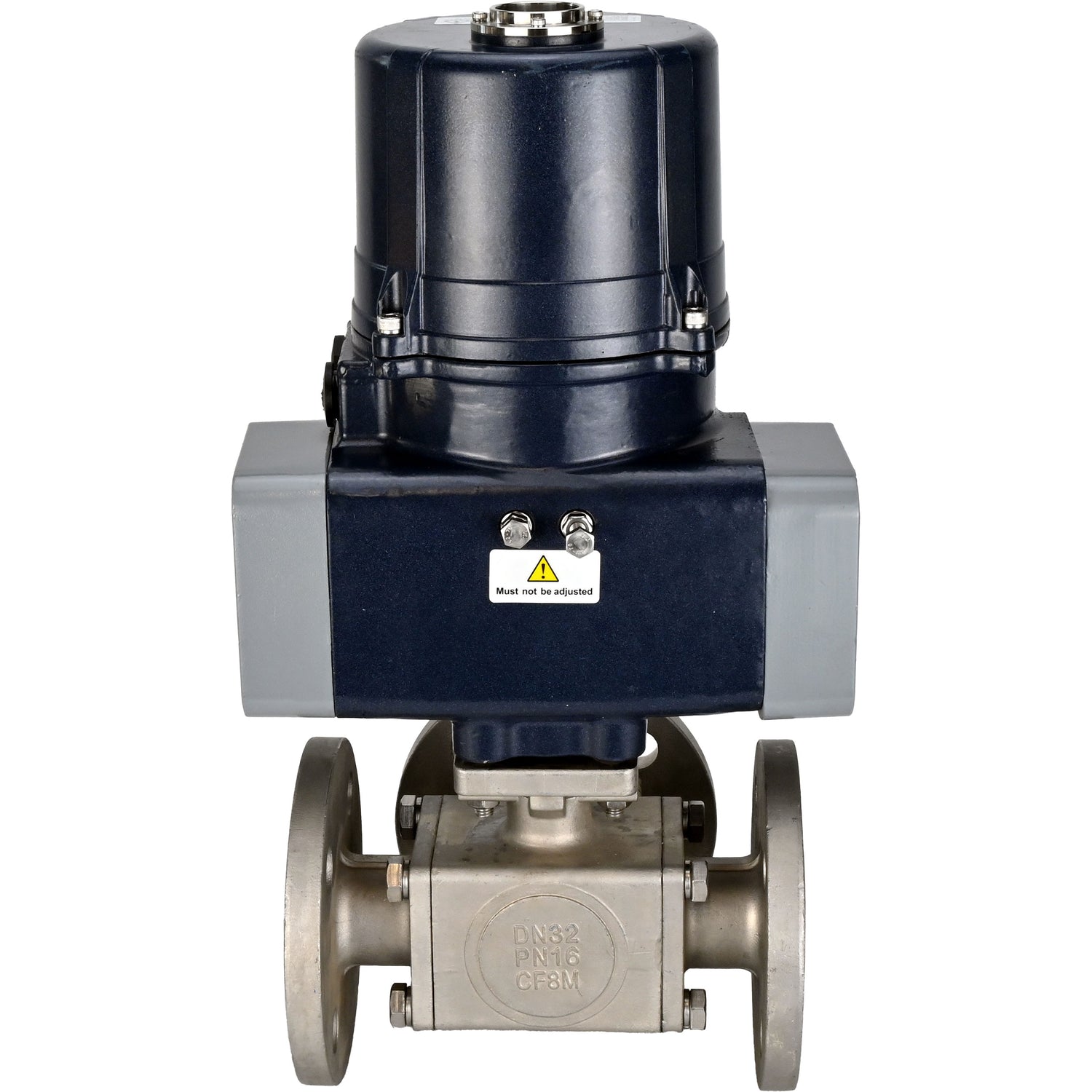 Ball valves Elephant BV3232P(4pc)-FP-3WL-F-ISO-H full bore, three-way, flanged, body - SS316 stainless steel, seal - PTFE, with electric quarter turn actuator Elephant QTSA-N-EM-O0-220VAC